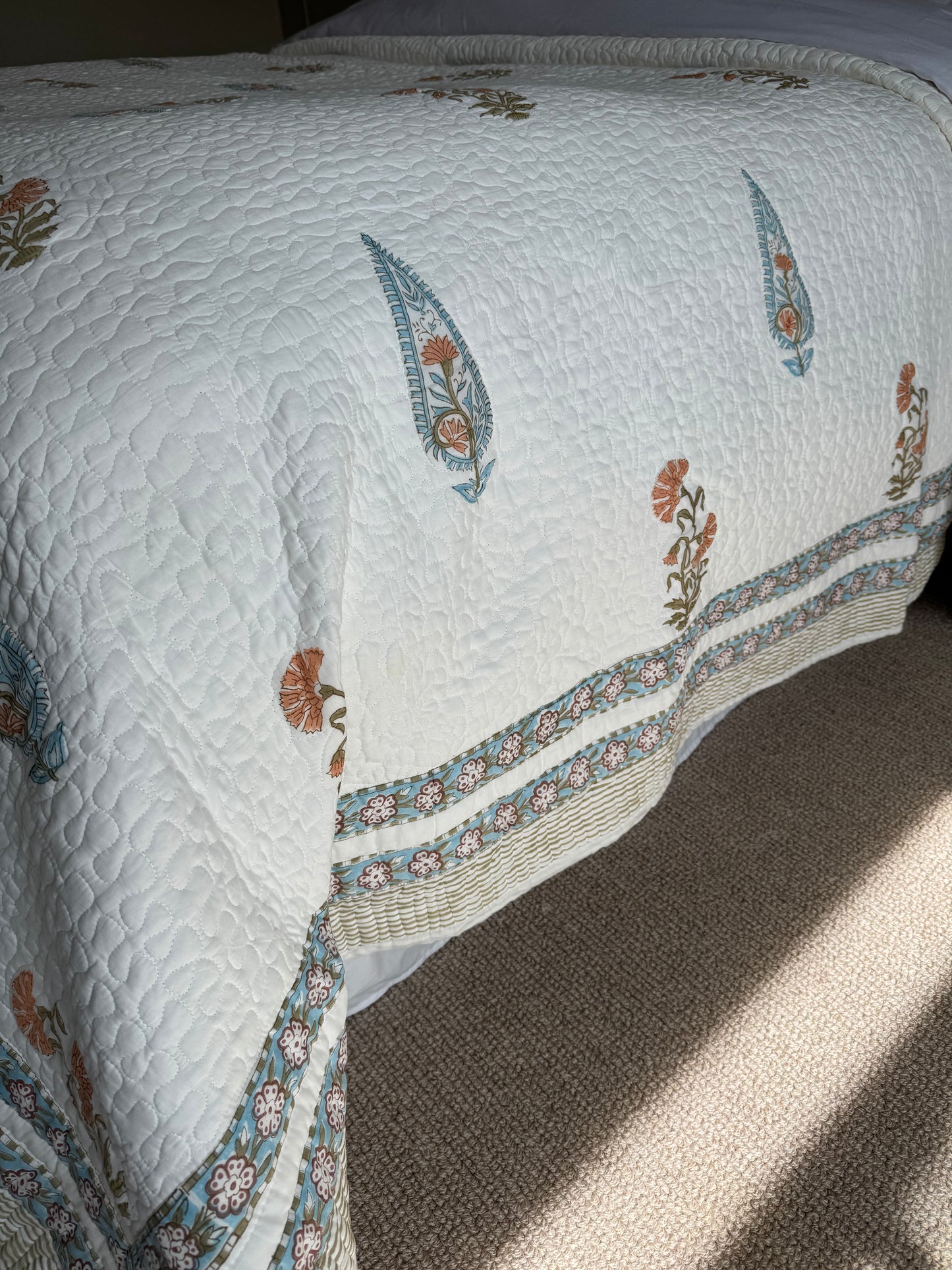 Orange Cypress & Foliage Hand Block-Printed Bedspread