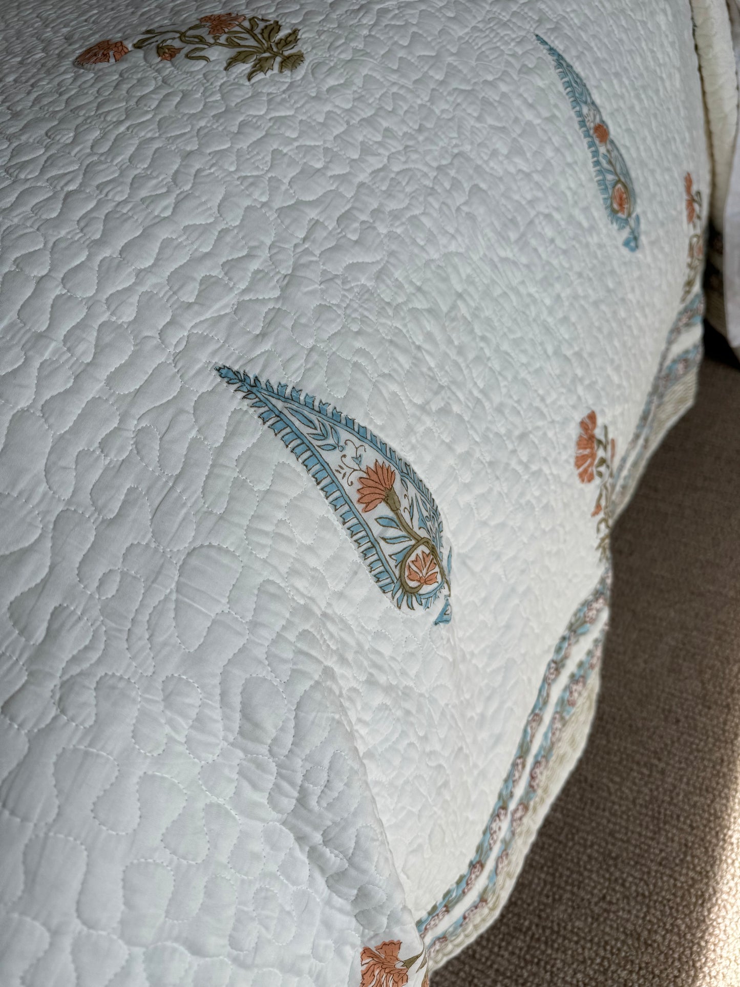 Orange Cypress & Foliage Hand Block-Printed Bedspread