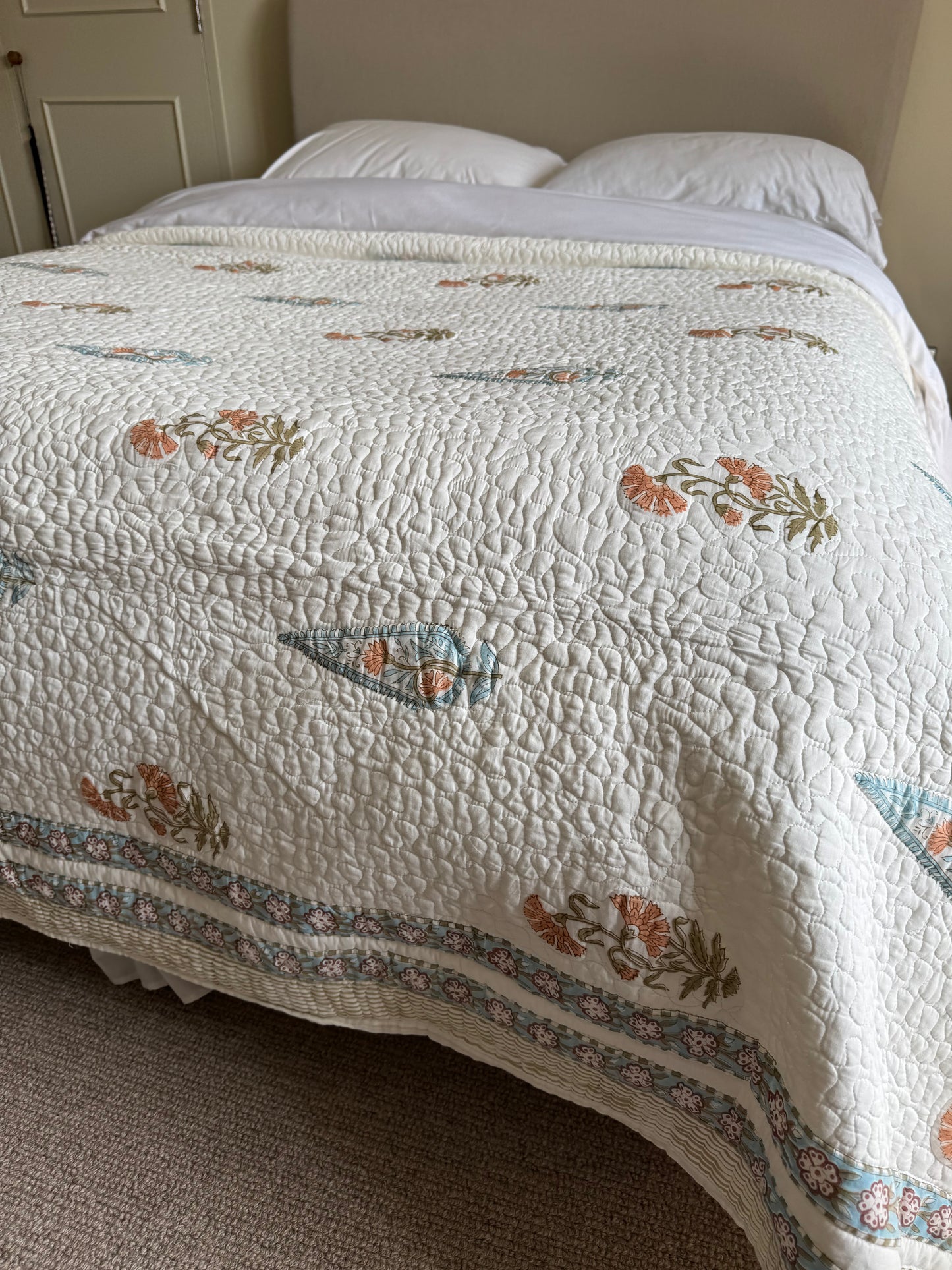 Orange Cypress & Foliage Hand Block-Printed Bedspread