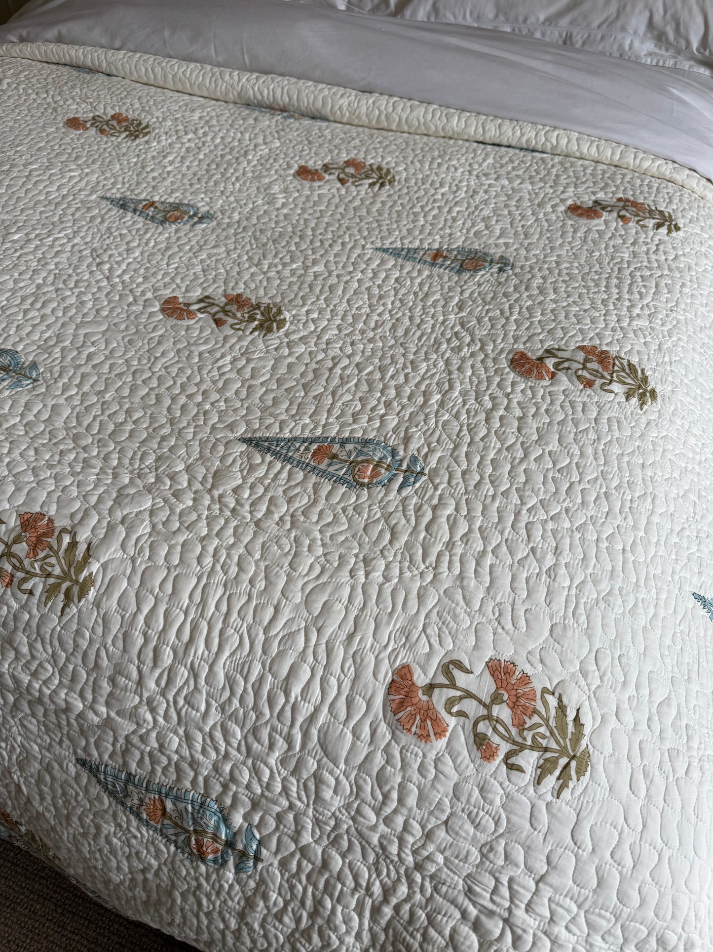 Orange Cypress & Foliage Hand Block-Printed Bedspread