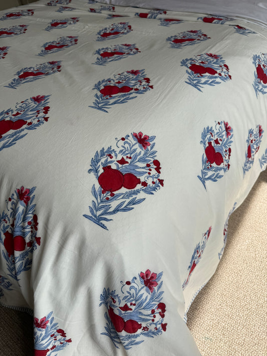 Red Pomegranate Hand Block-Printed Bedspread