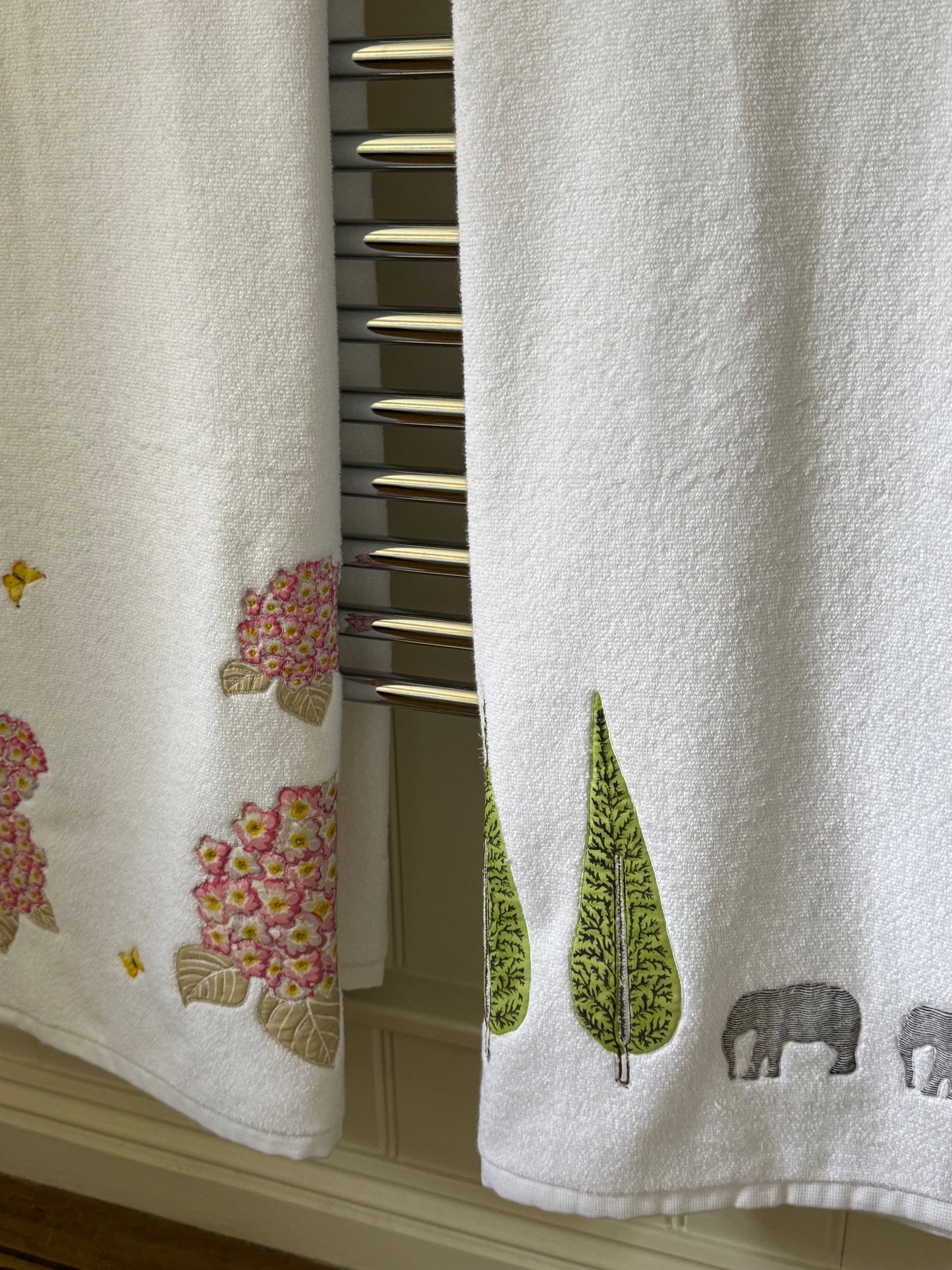 Pink Hydrangea and Butterfly Embroidered Bath Towel