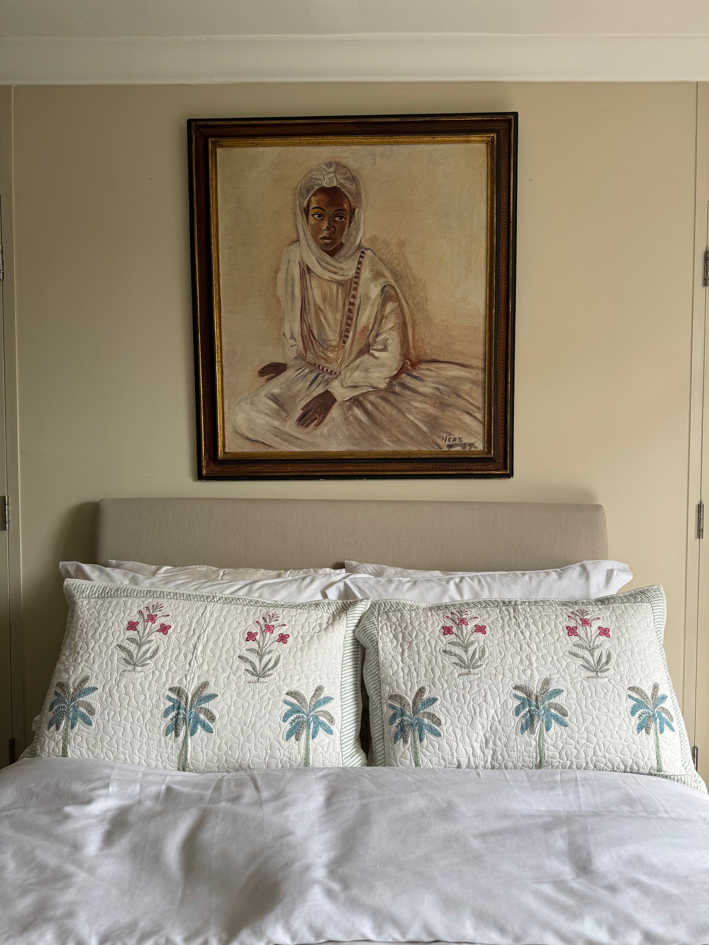 Blue Palmtree Quilted Hand Block Printed Pillowcase Pair