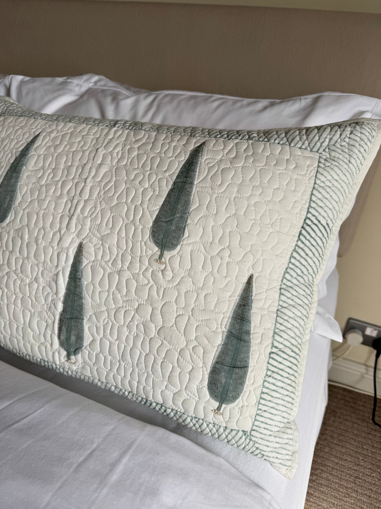 Blue Cypress Tree Quilted Hand Block Printed Pillowcase Pair