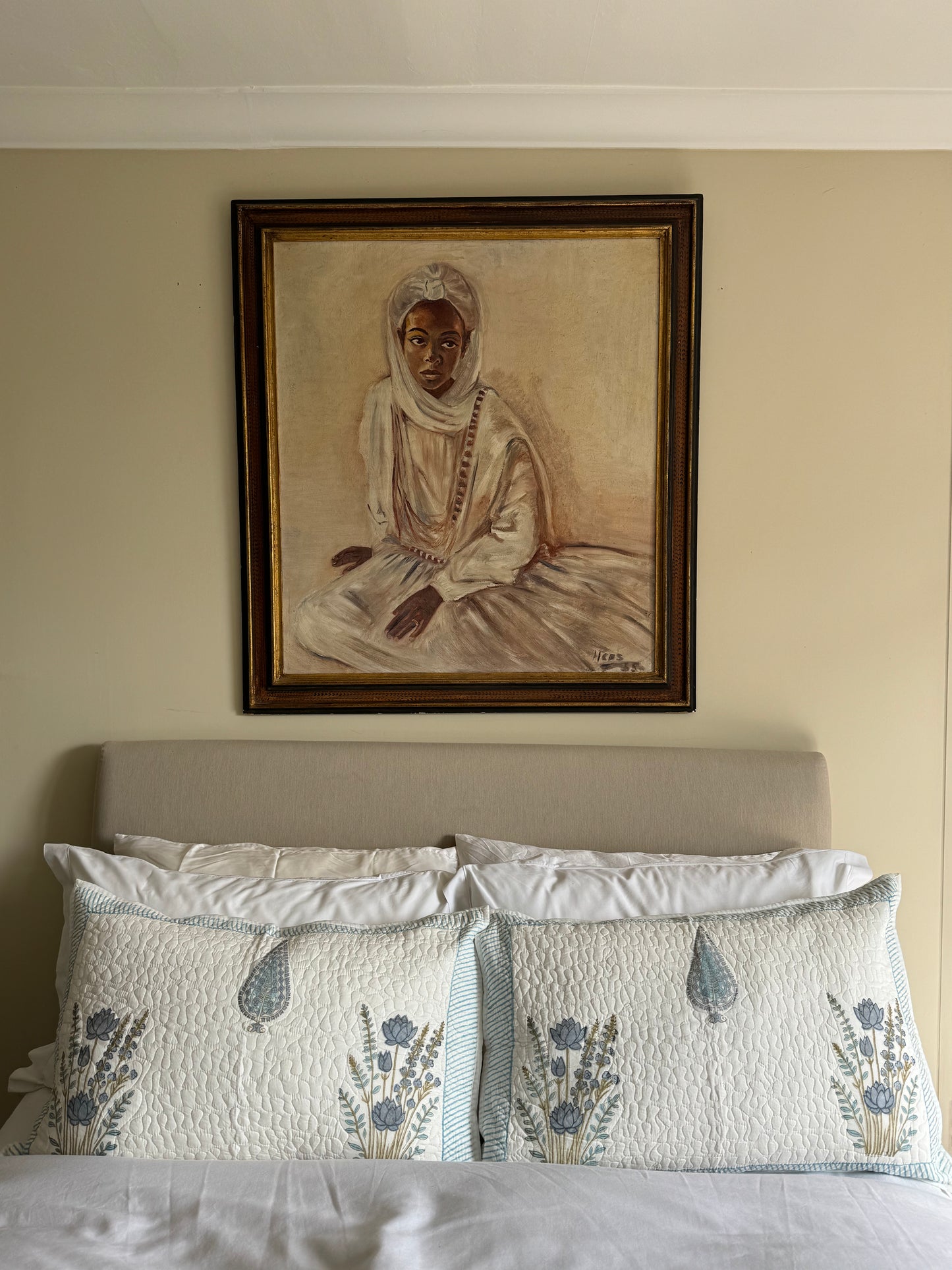 Blue Cypress & Shrubs Quilted Hand Block Printed Pillowcase Pair