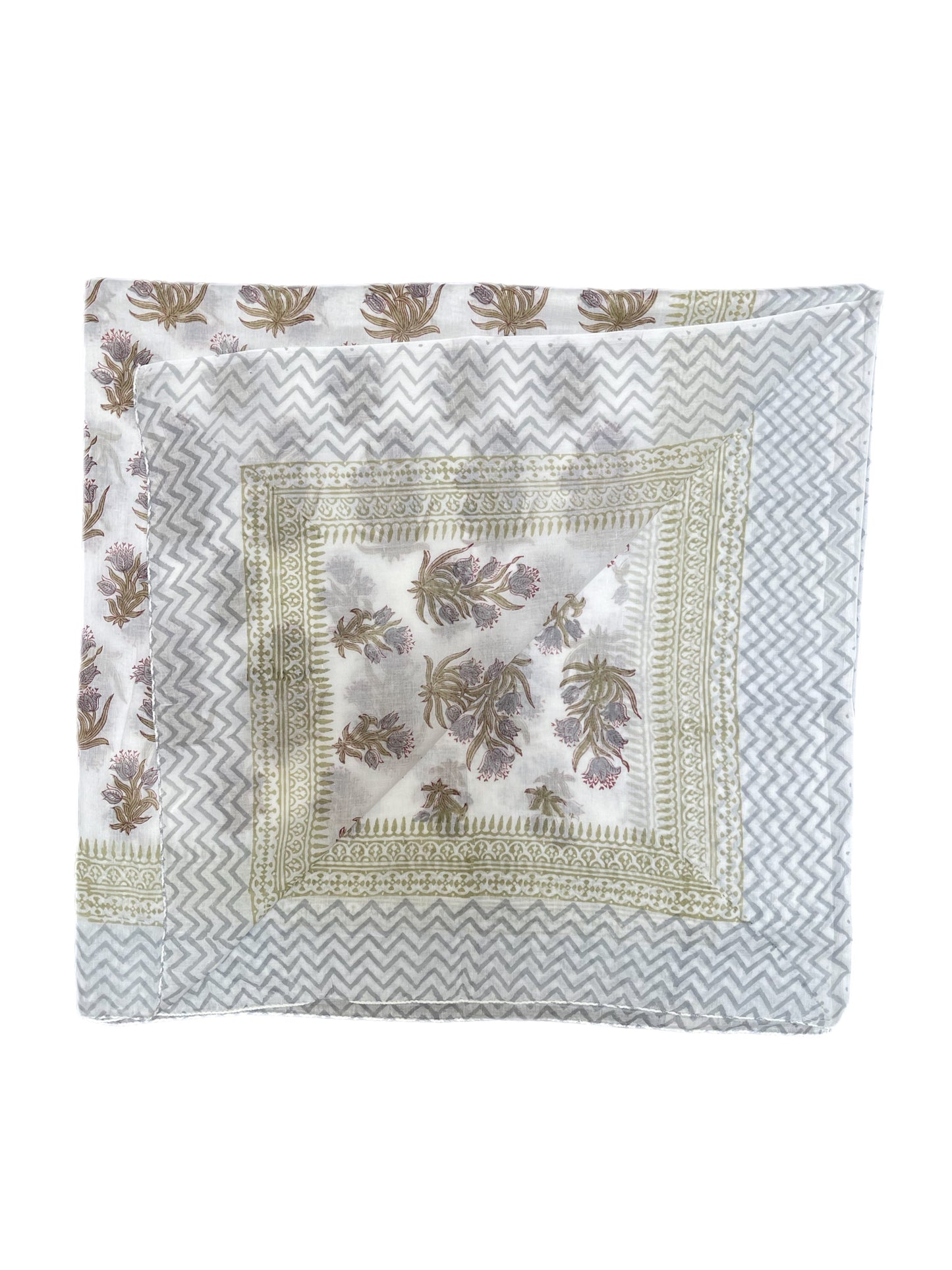 'Taupe Flower' Hand Block Printed Sarong