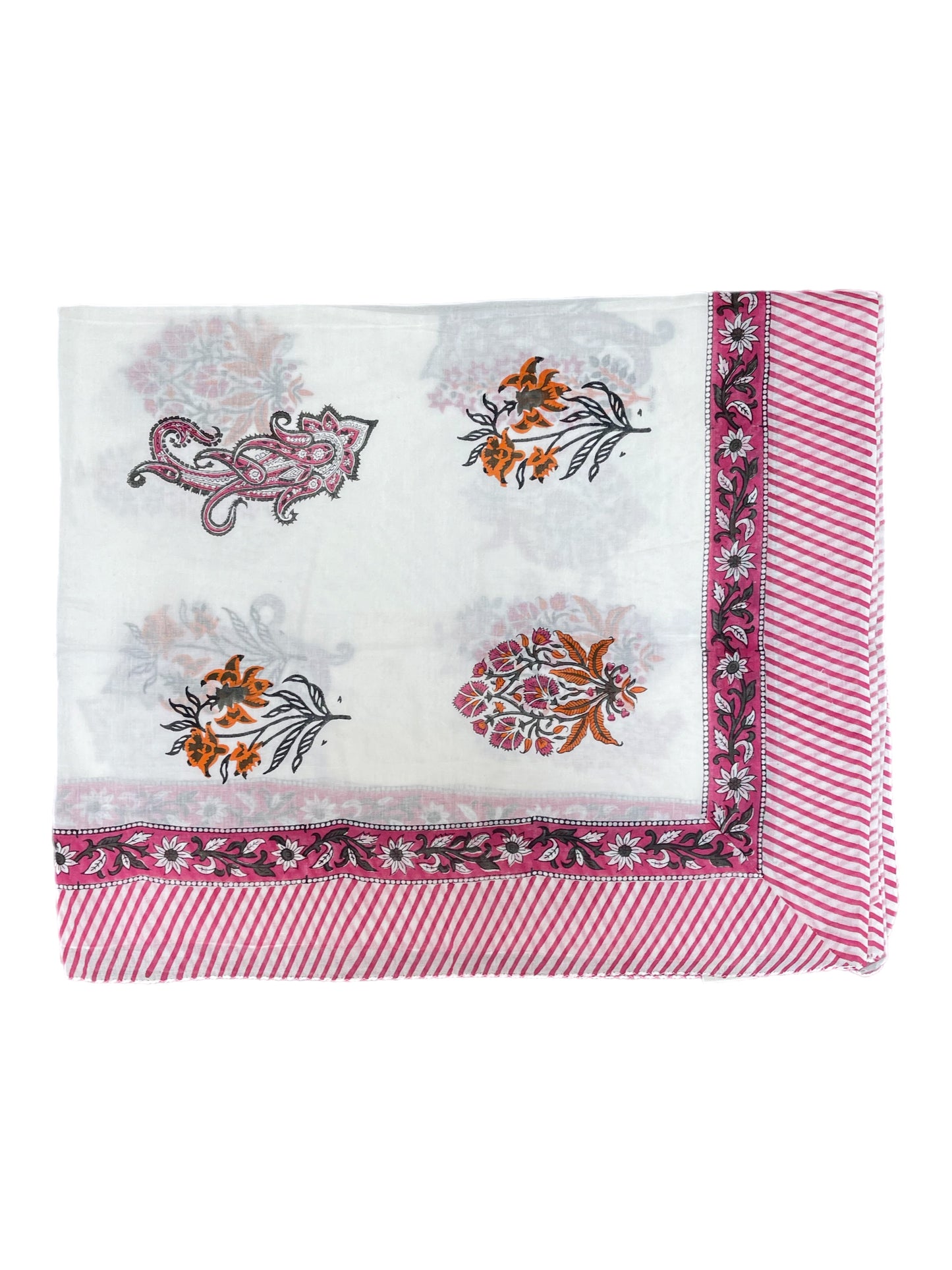 'Orange and Fuchsia' Hand Block Printed Sarong
