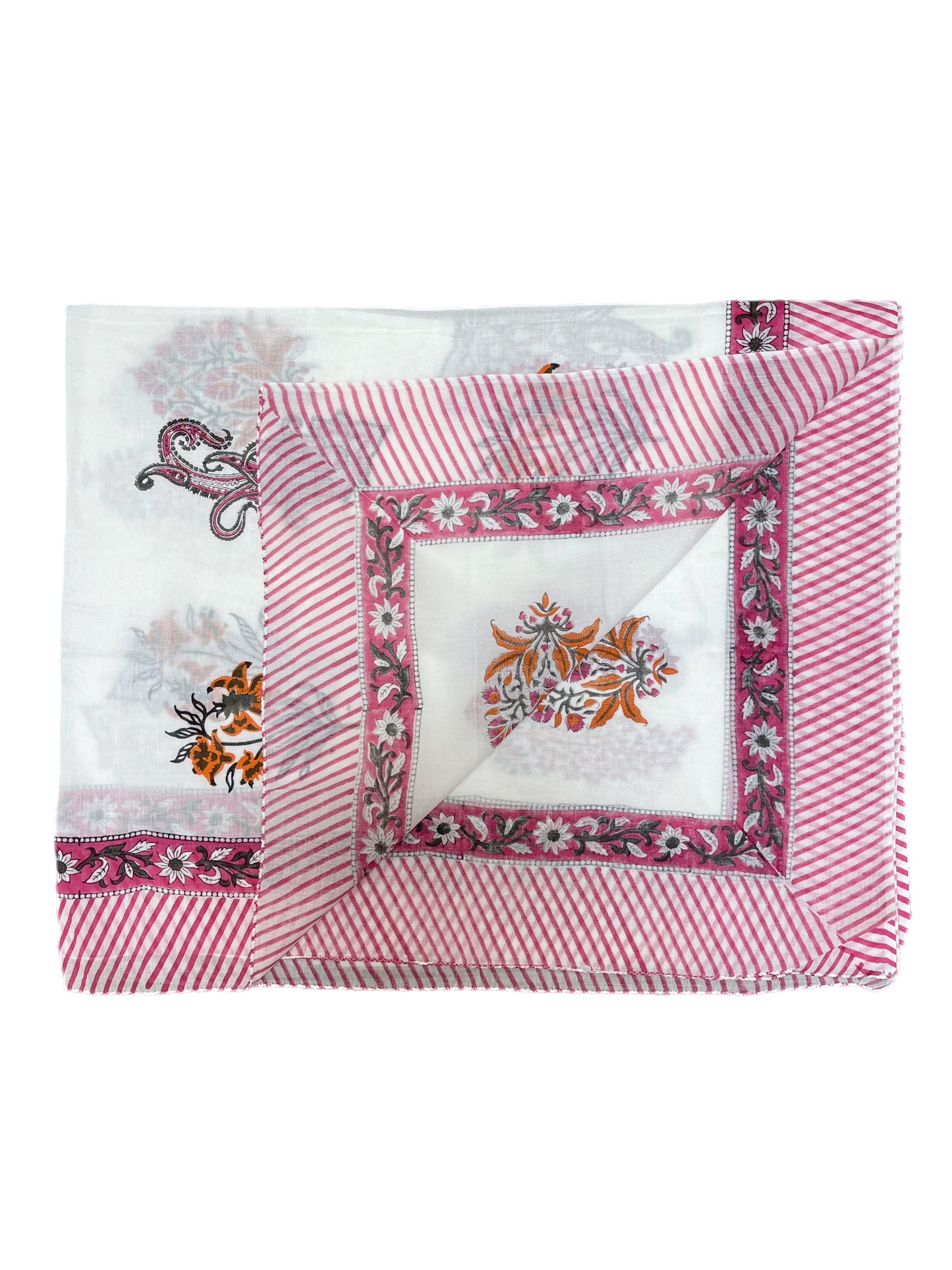 'Orange and Fuchsia' Hand Block Printed Sarong