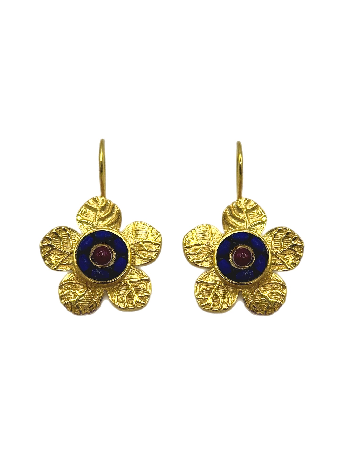 Etched Daisy Gemstone Earrings - Blue & Pink