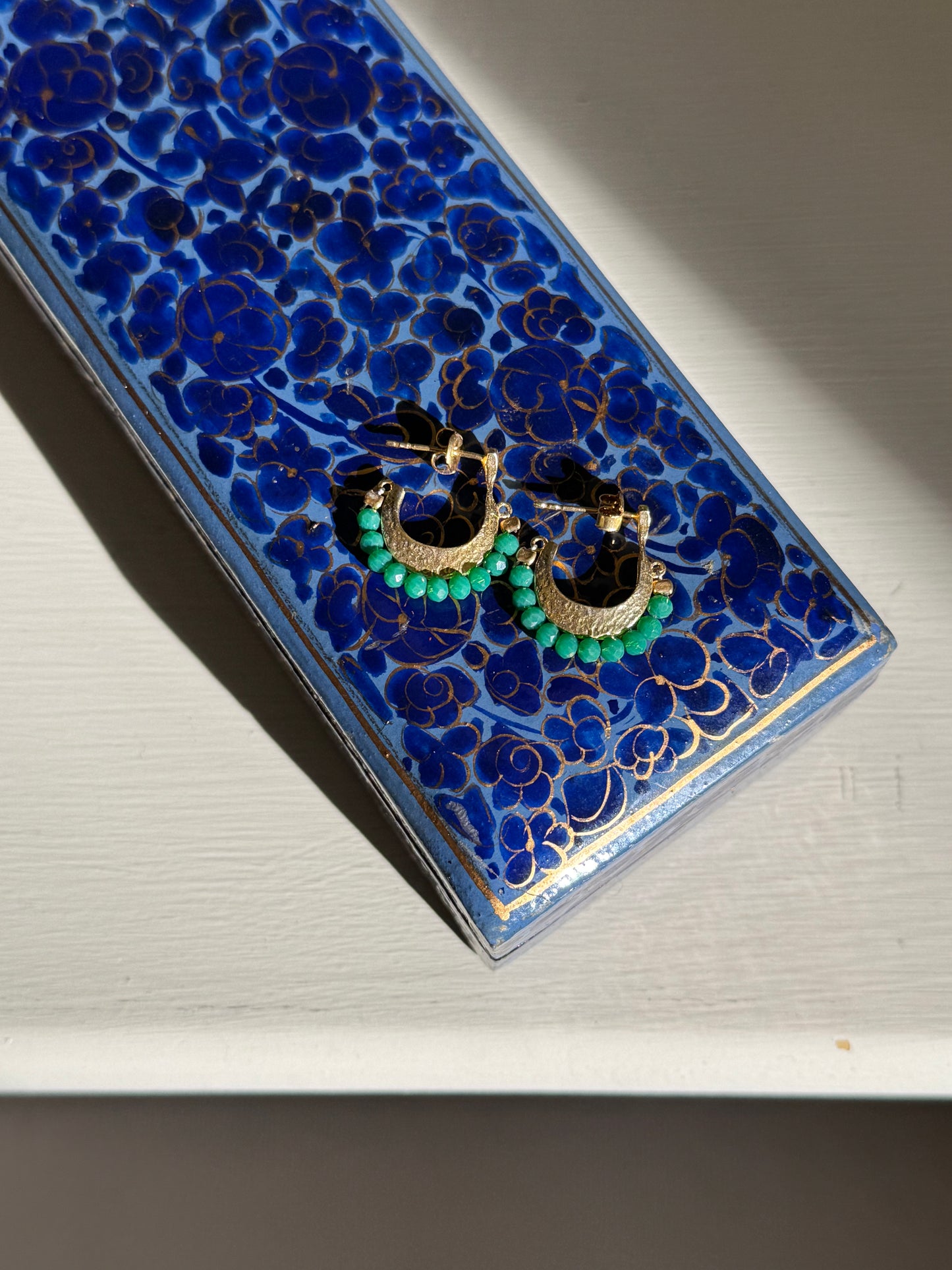 Gemstone Cresent Hoop Earrings - Green