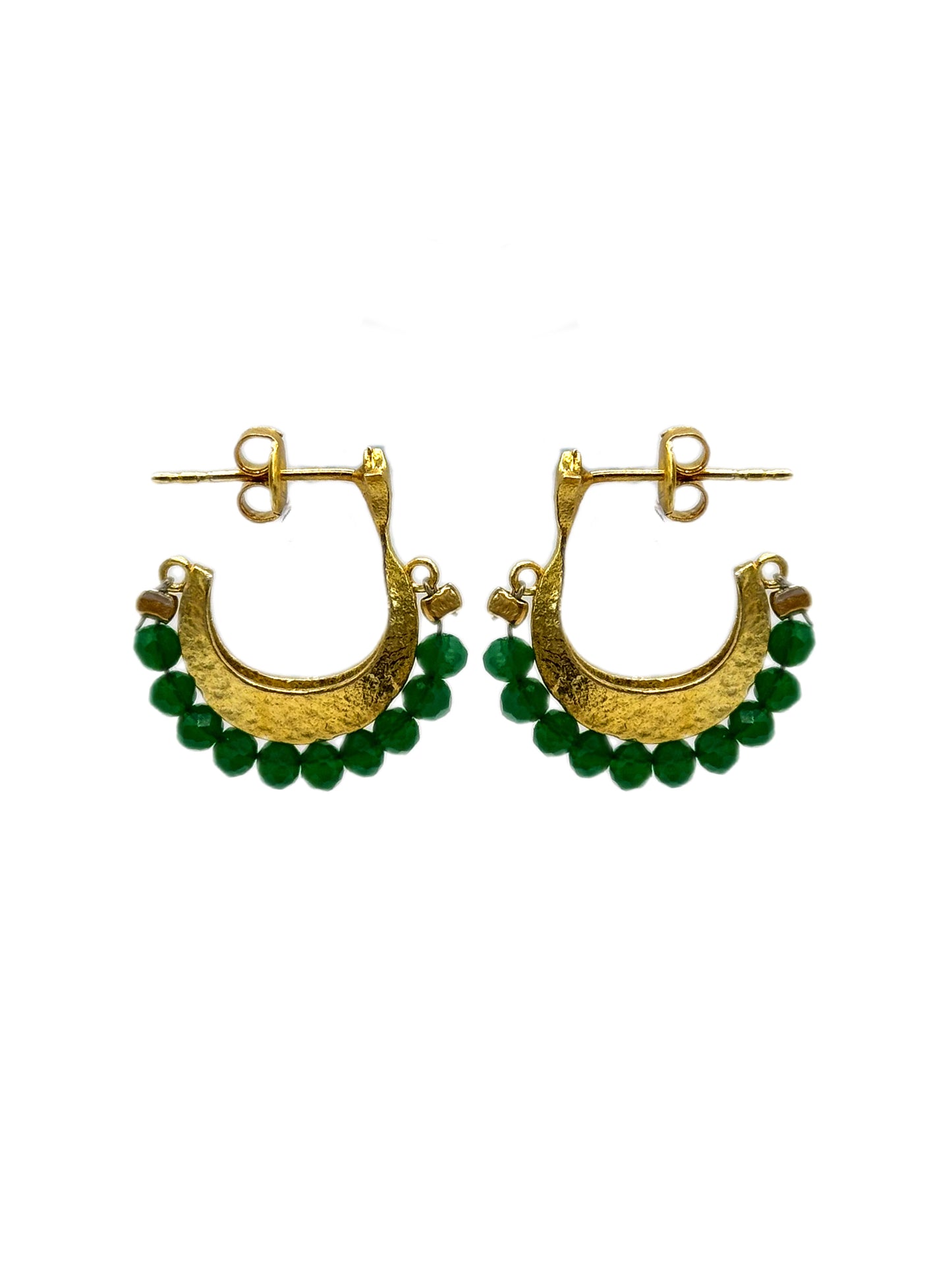 Gemstone Cresent Hoop Earrings - Green