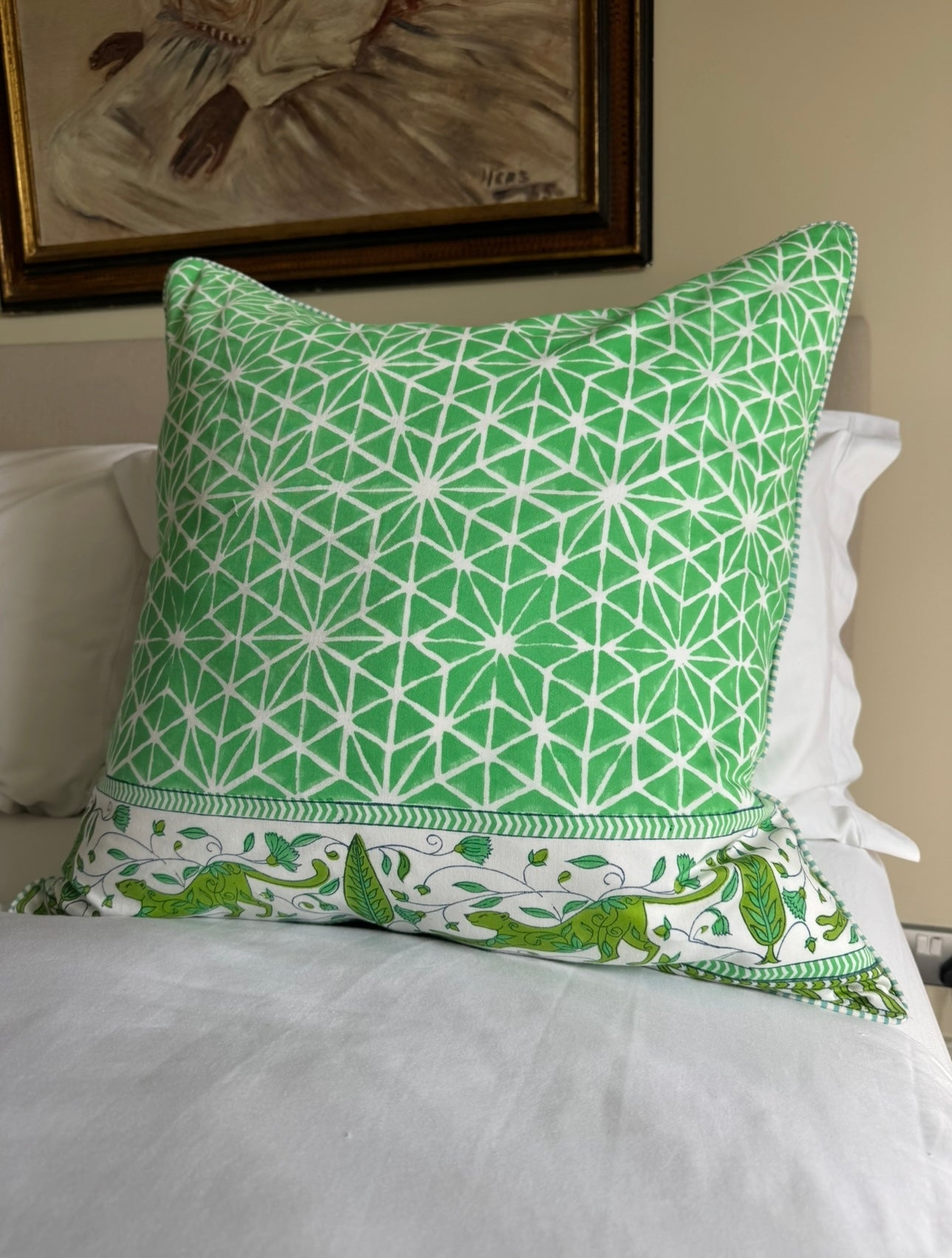 Green Geometric & Leopards Large Cushion