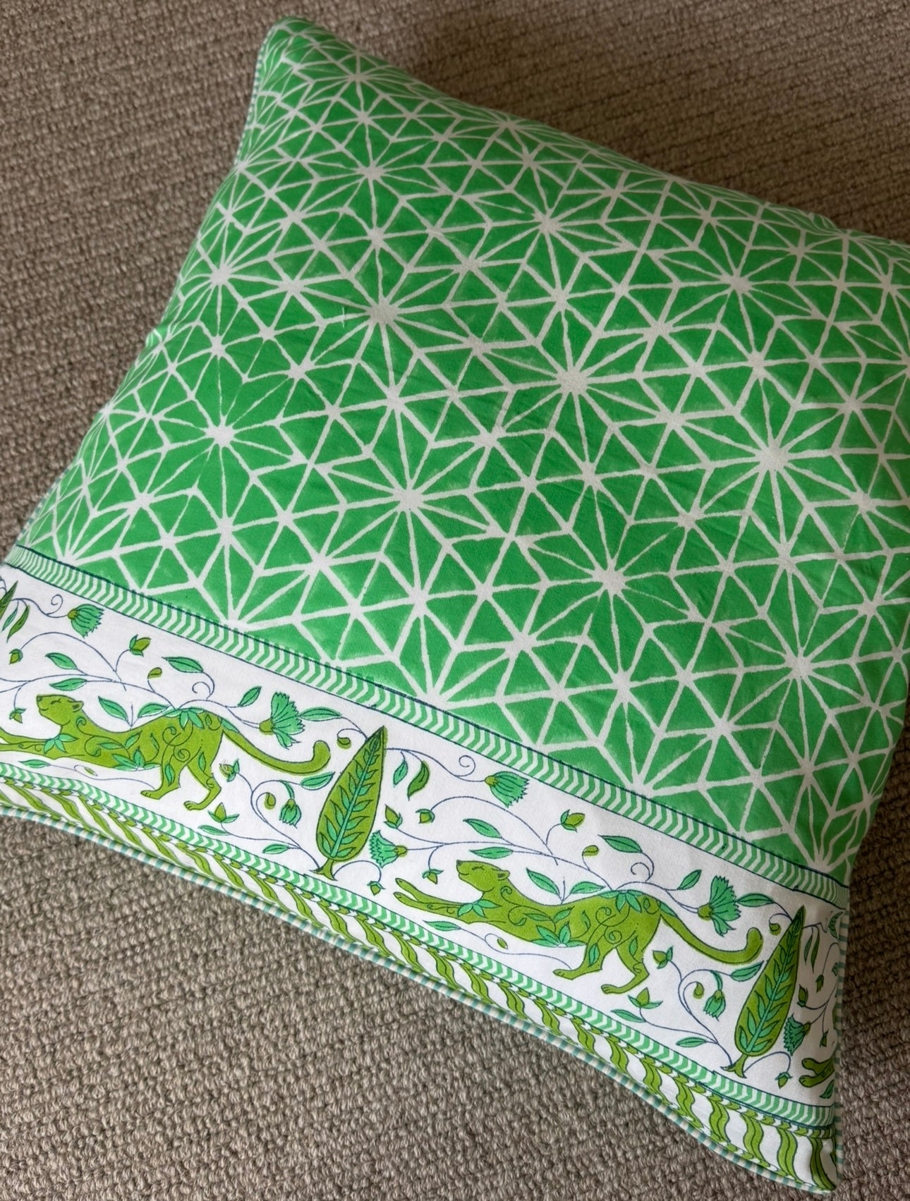 Green Geometric & Leopards Large Cushion
