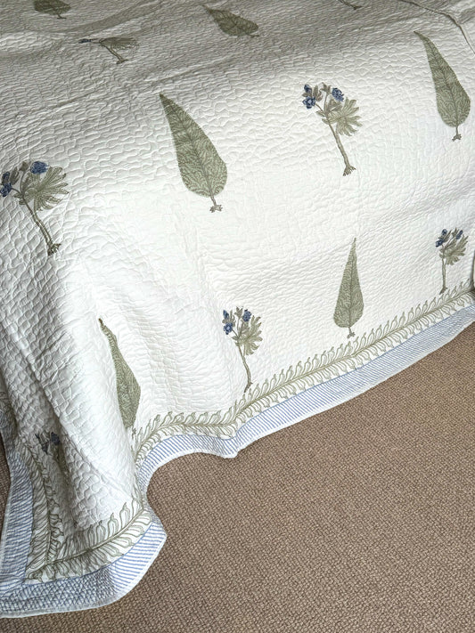 Blue Cypress Hand Block-Printed Bedspread