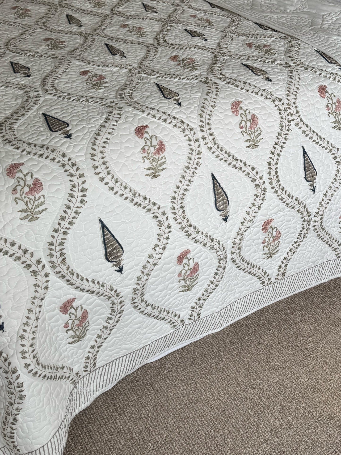 Navy and Pink Cypress Hand Block-Printed Bedspread
