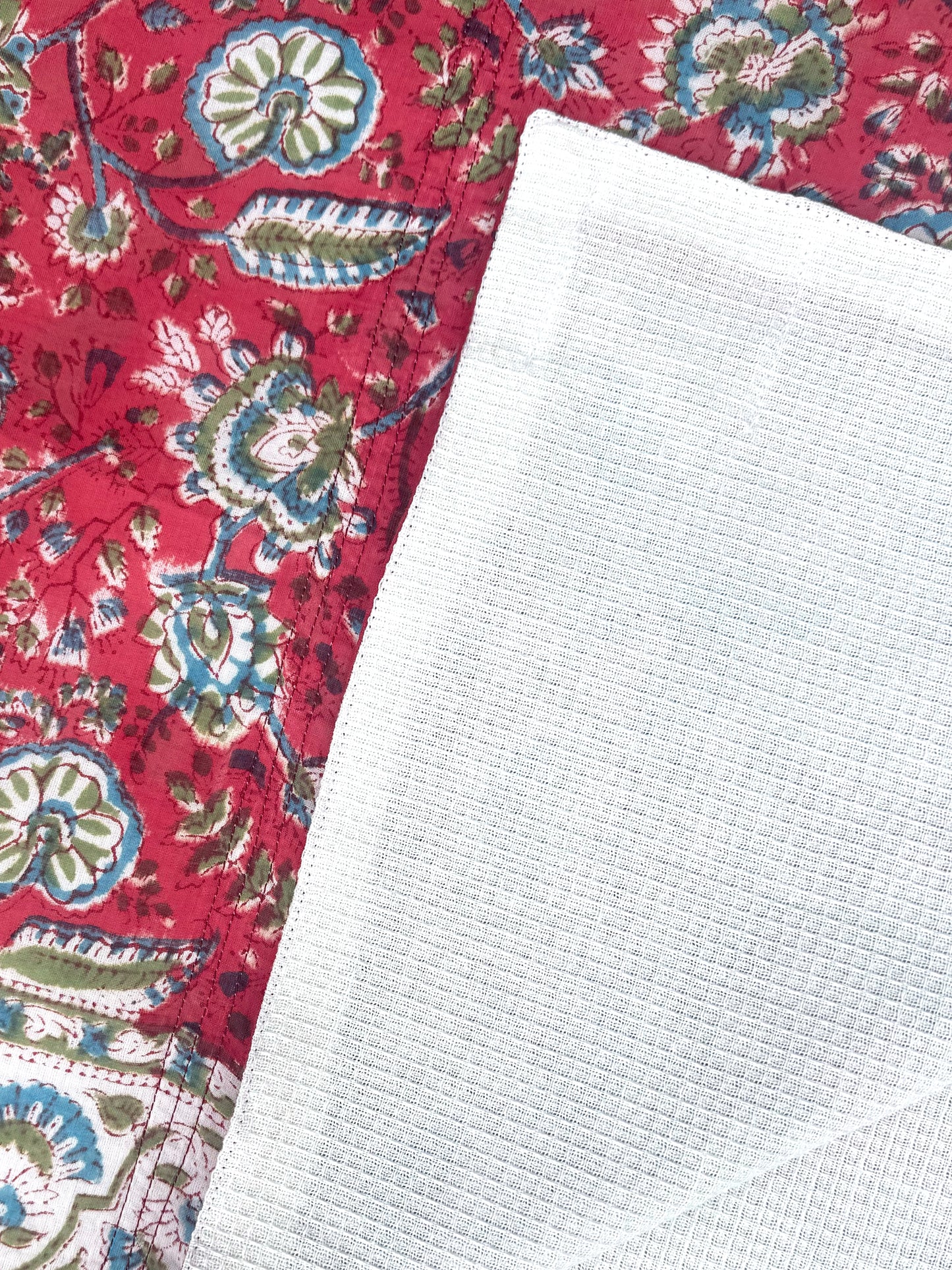 'Red & Blue Fauna' Block Printed Cotton Towel
