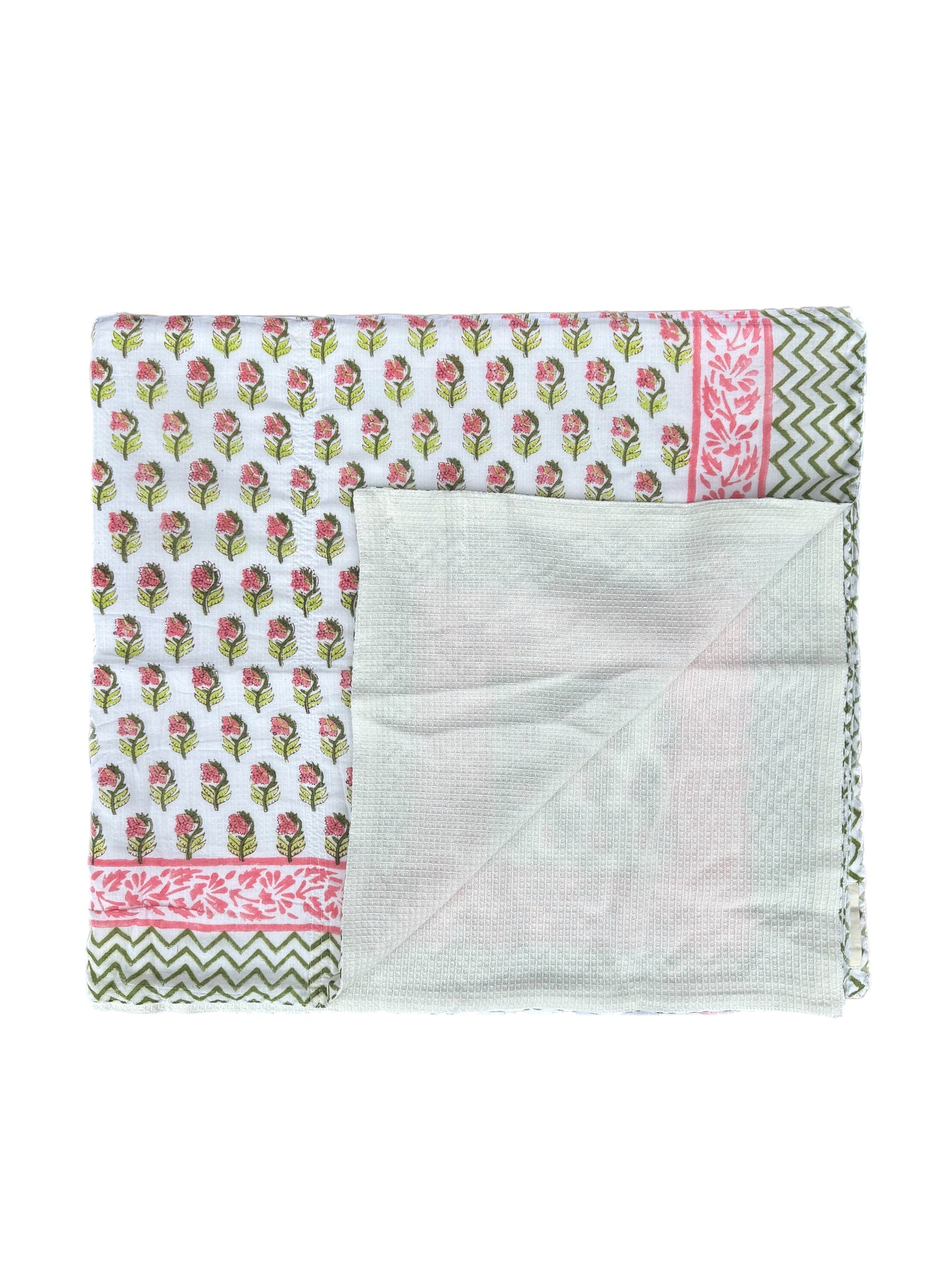 'Pink Shrub' Pink Bordered Block Printed Cotton Towel
