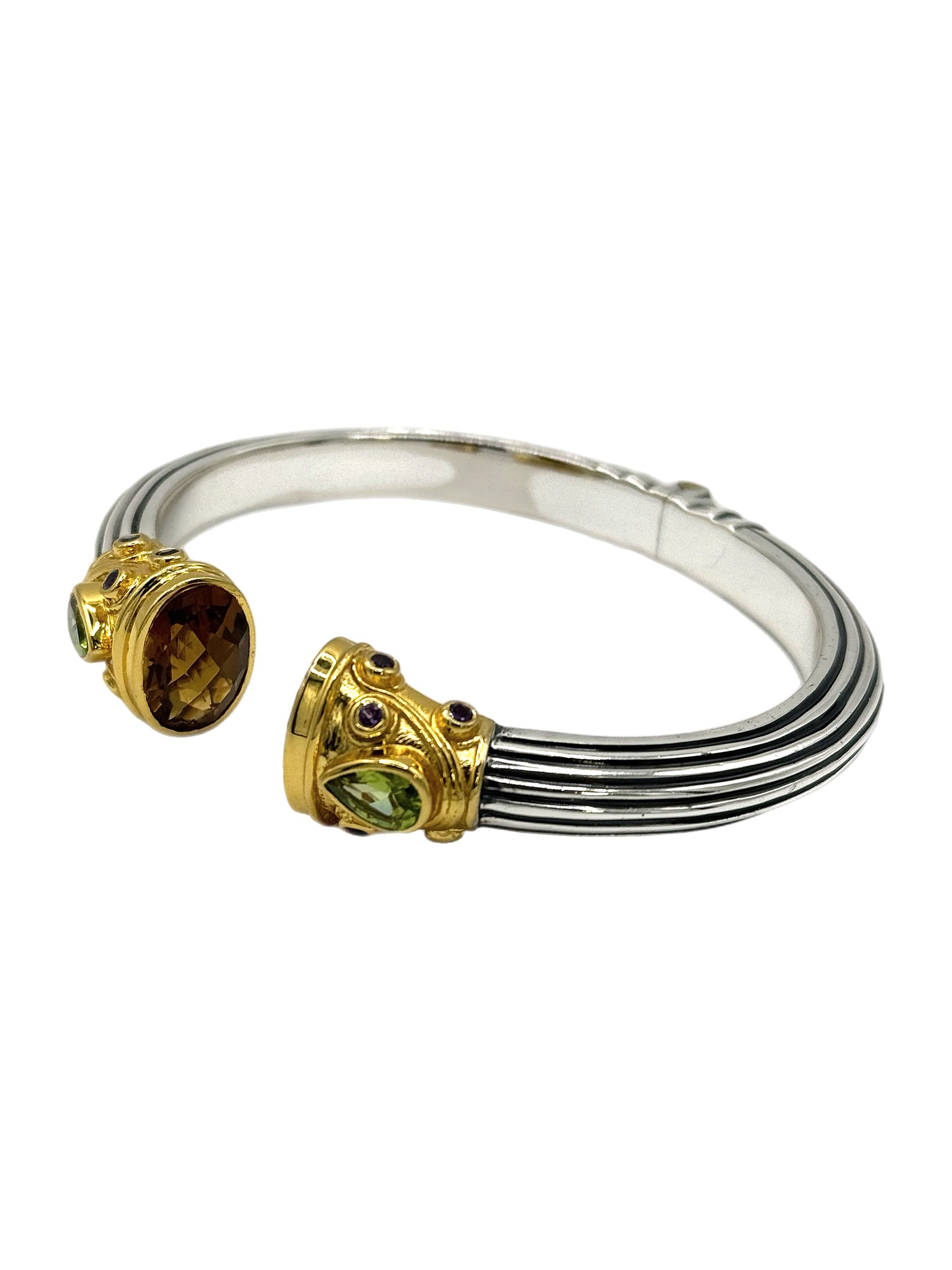 Silver & Gold Plated Citrine, Amethyst and Peridot Jewelled Bangle
