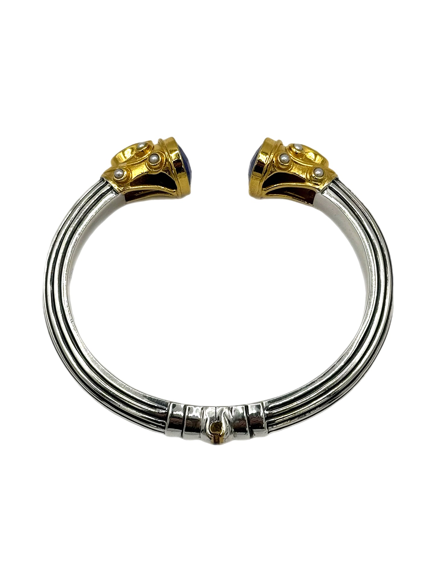 Silver & Gold Plated Lapis Lazuli, Pearl and Turquoise Jewelled Bangle
