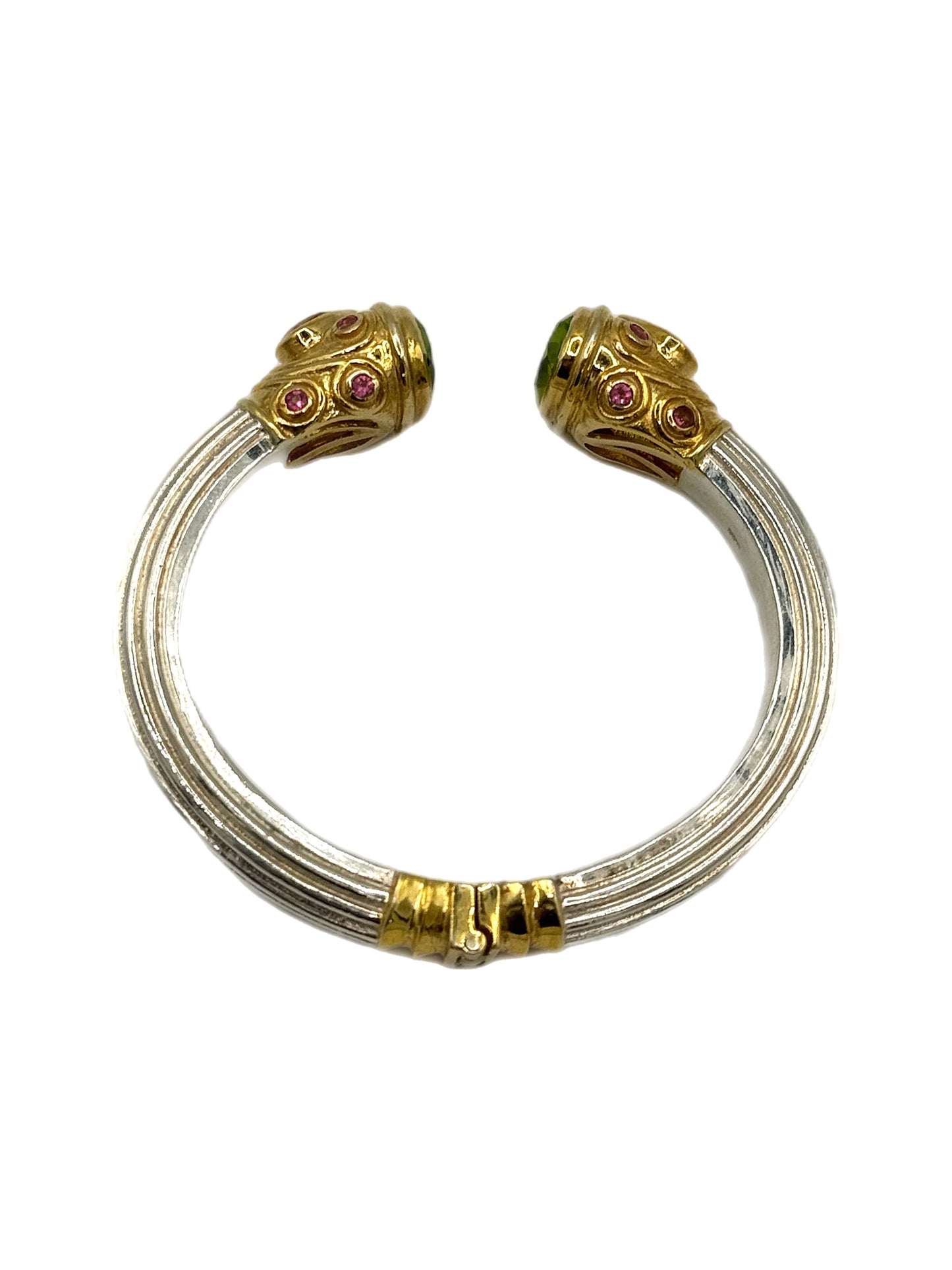 Silver & Gold Plated Peridot, Pink Topaz and Citrine Jewelled Bangle