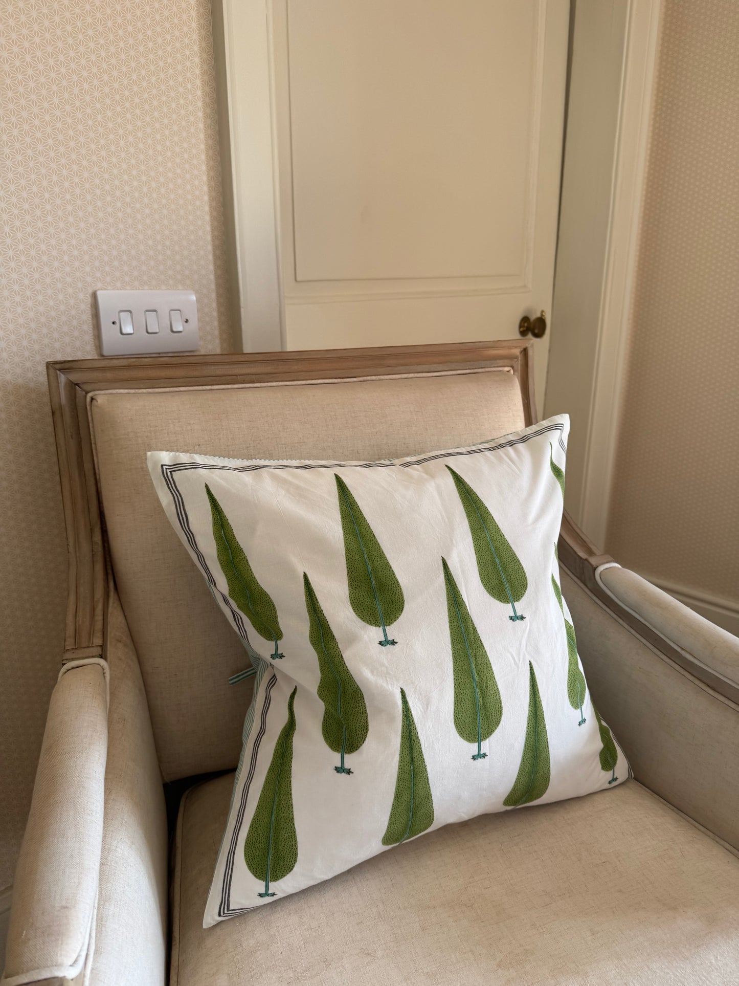 Cypress Tree Hand Block Print Cushion