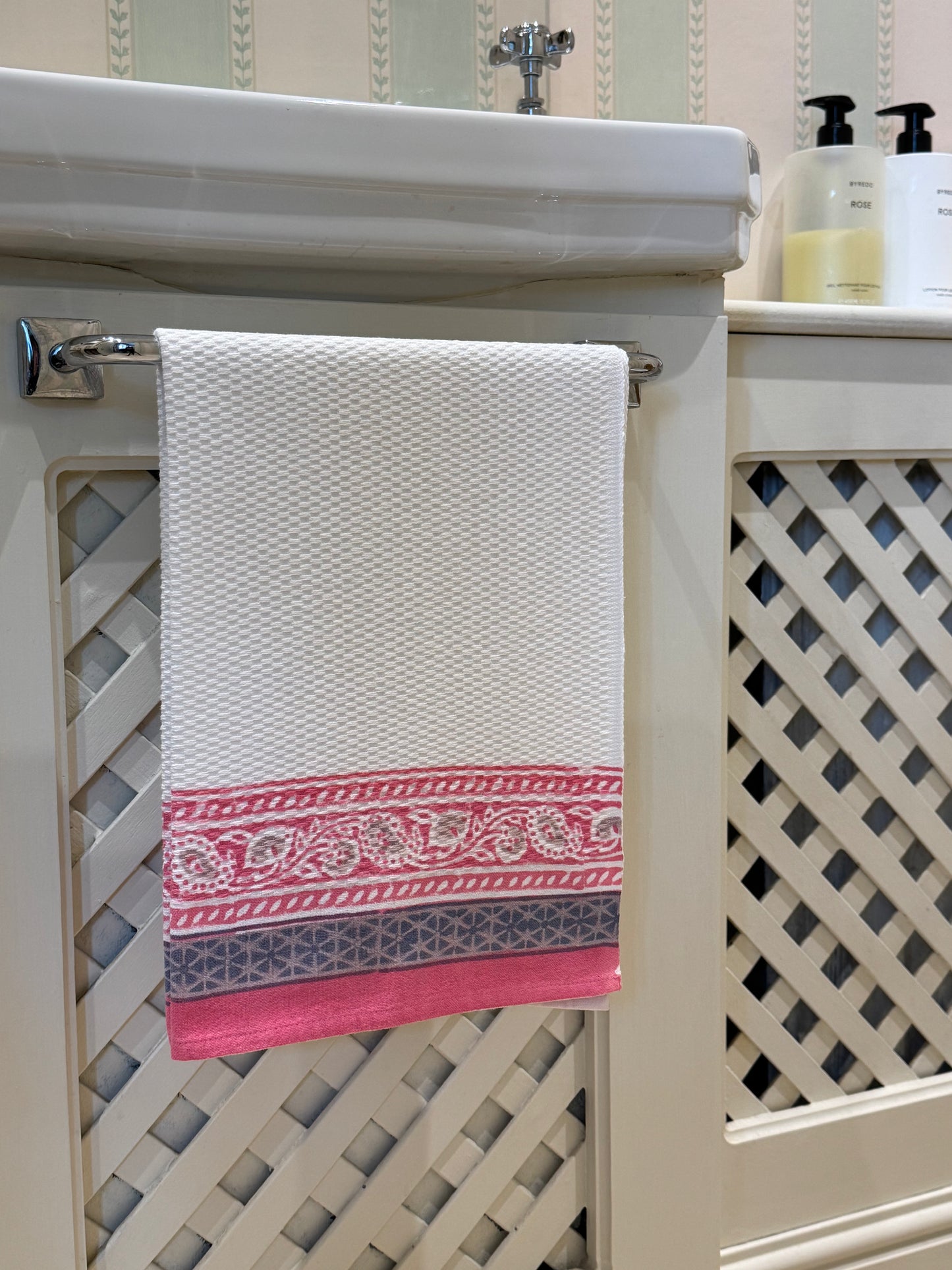 Pink Paisley Hand Block Printed Hand Towel