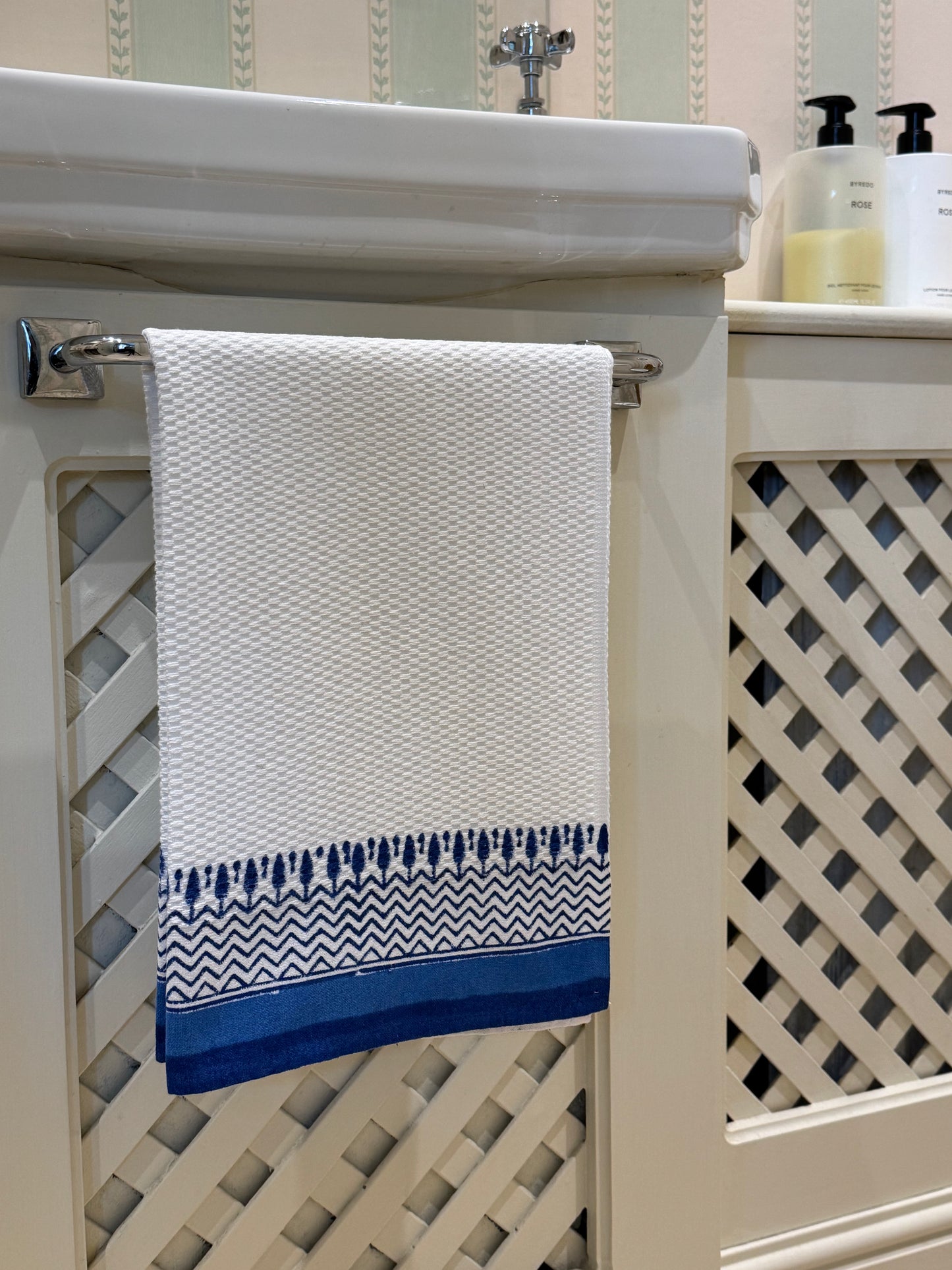 Blue Zig Zag Hand Block Printed Hand Towel