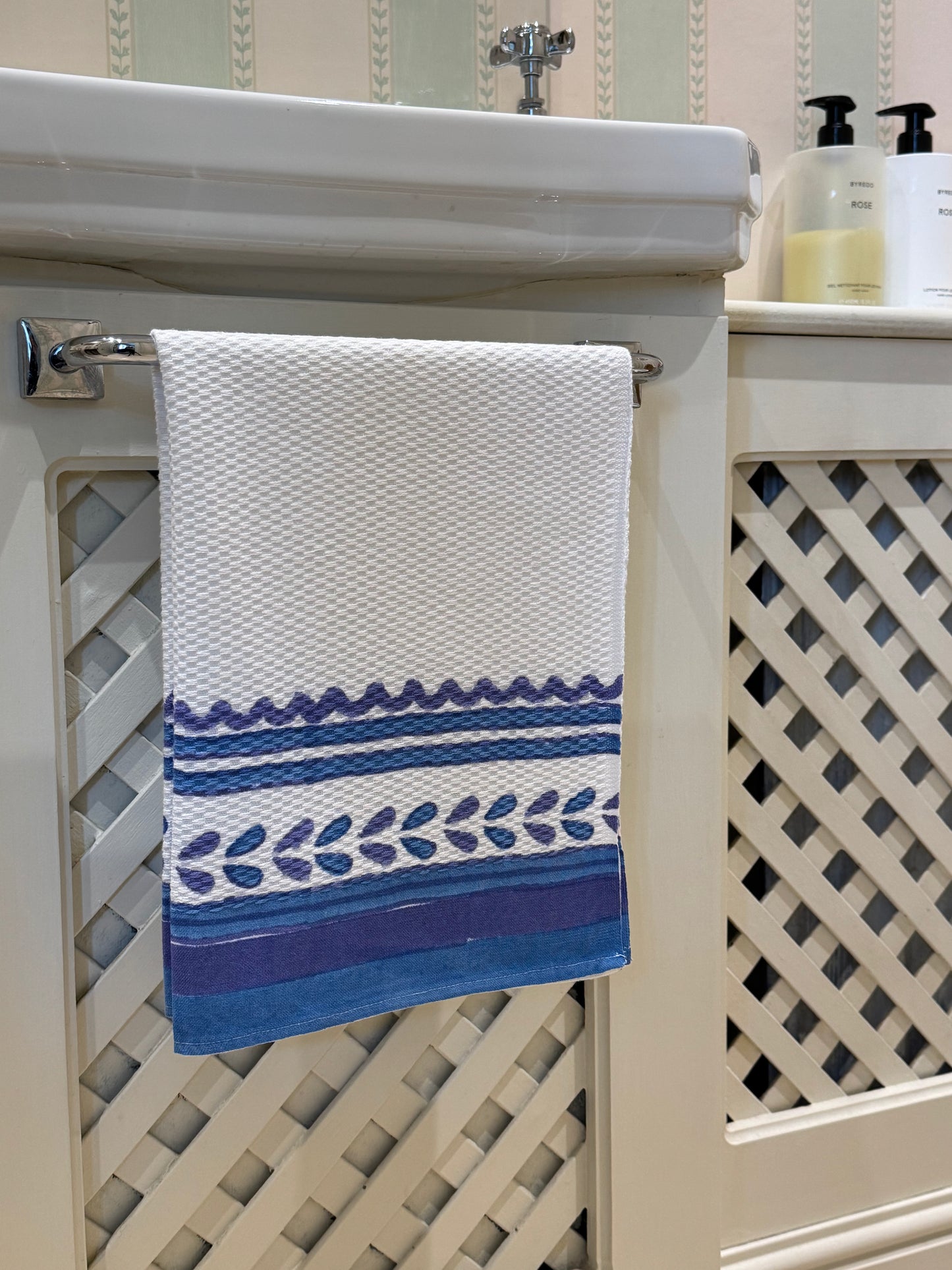 Blue Scallop Hand Block Printed Hand Towel