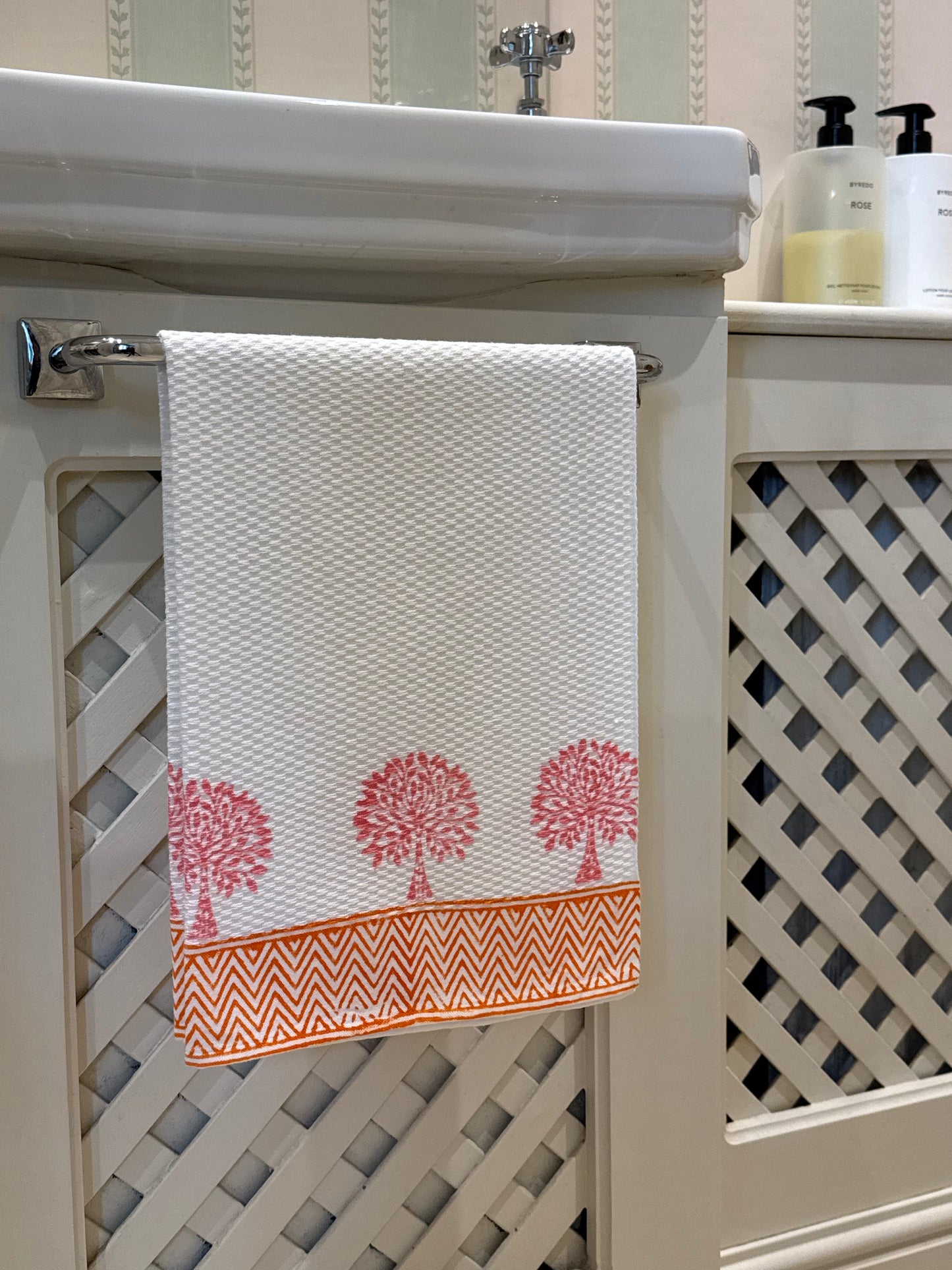 Pink and Orange Trees Hand Block Printed Hand Towel