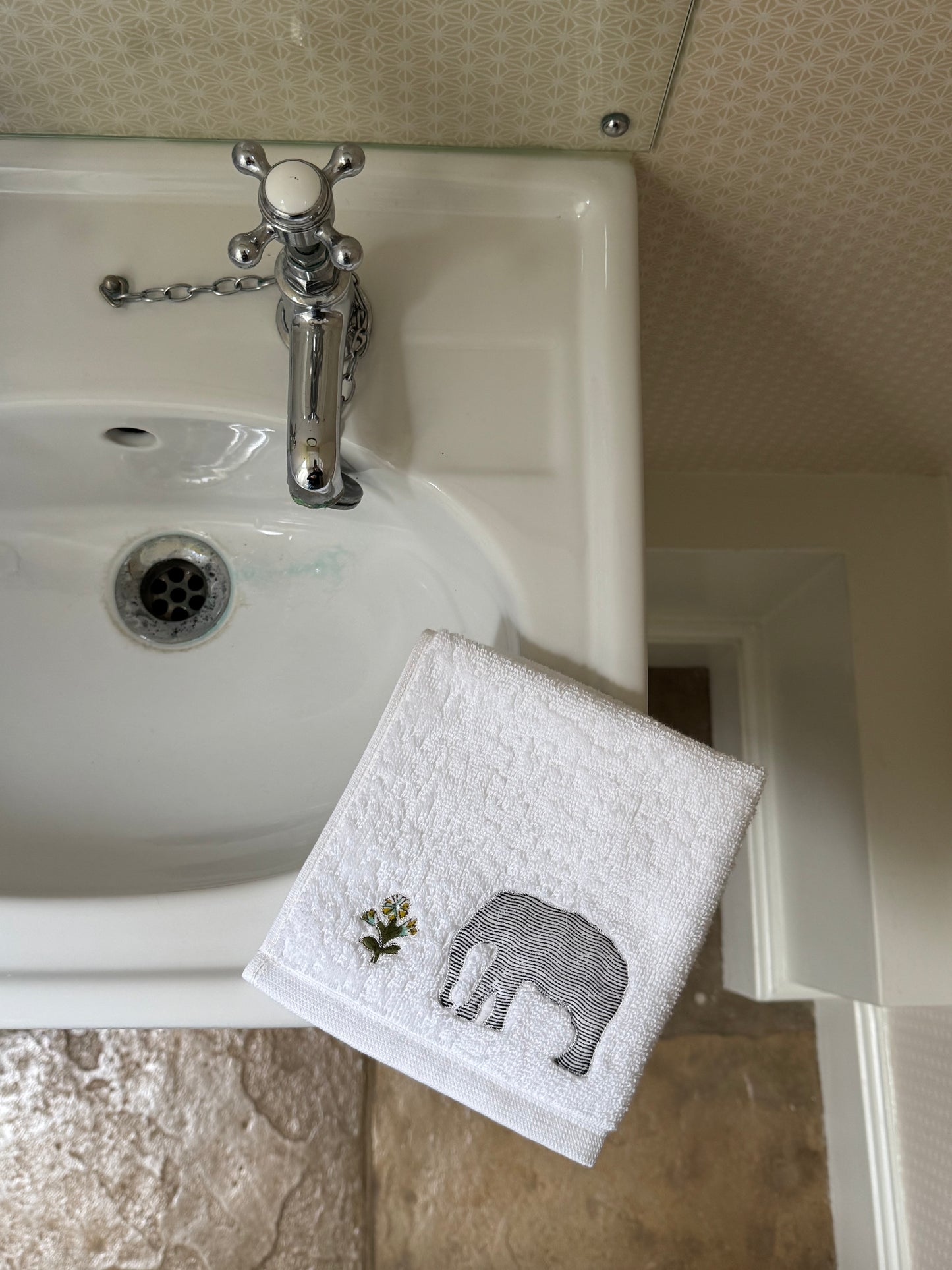 Cypress Tree and Elephant Embroidered Face Cloth