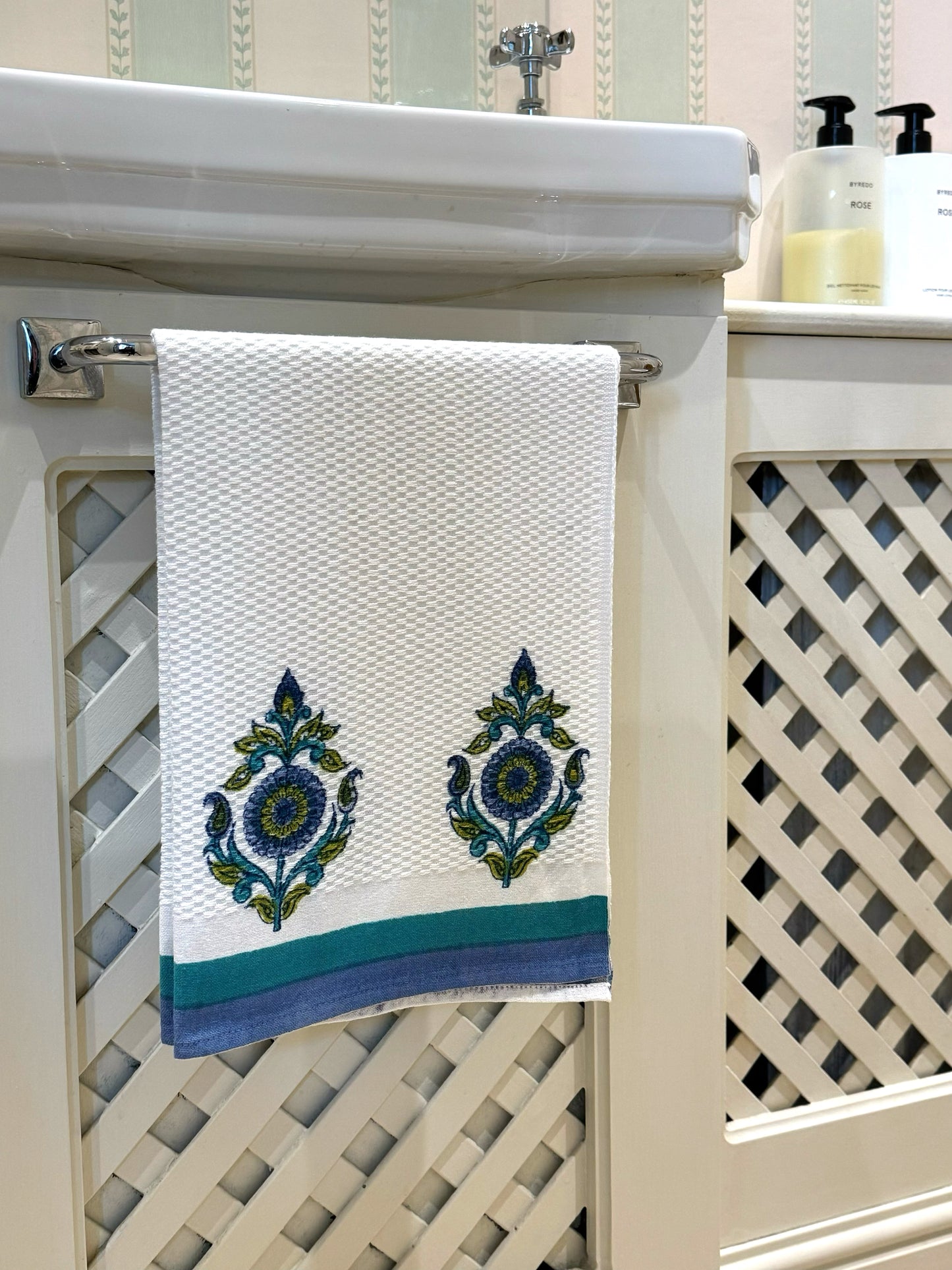 Blue Flower Hand Block Printed Hand Towel