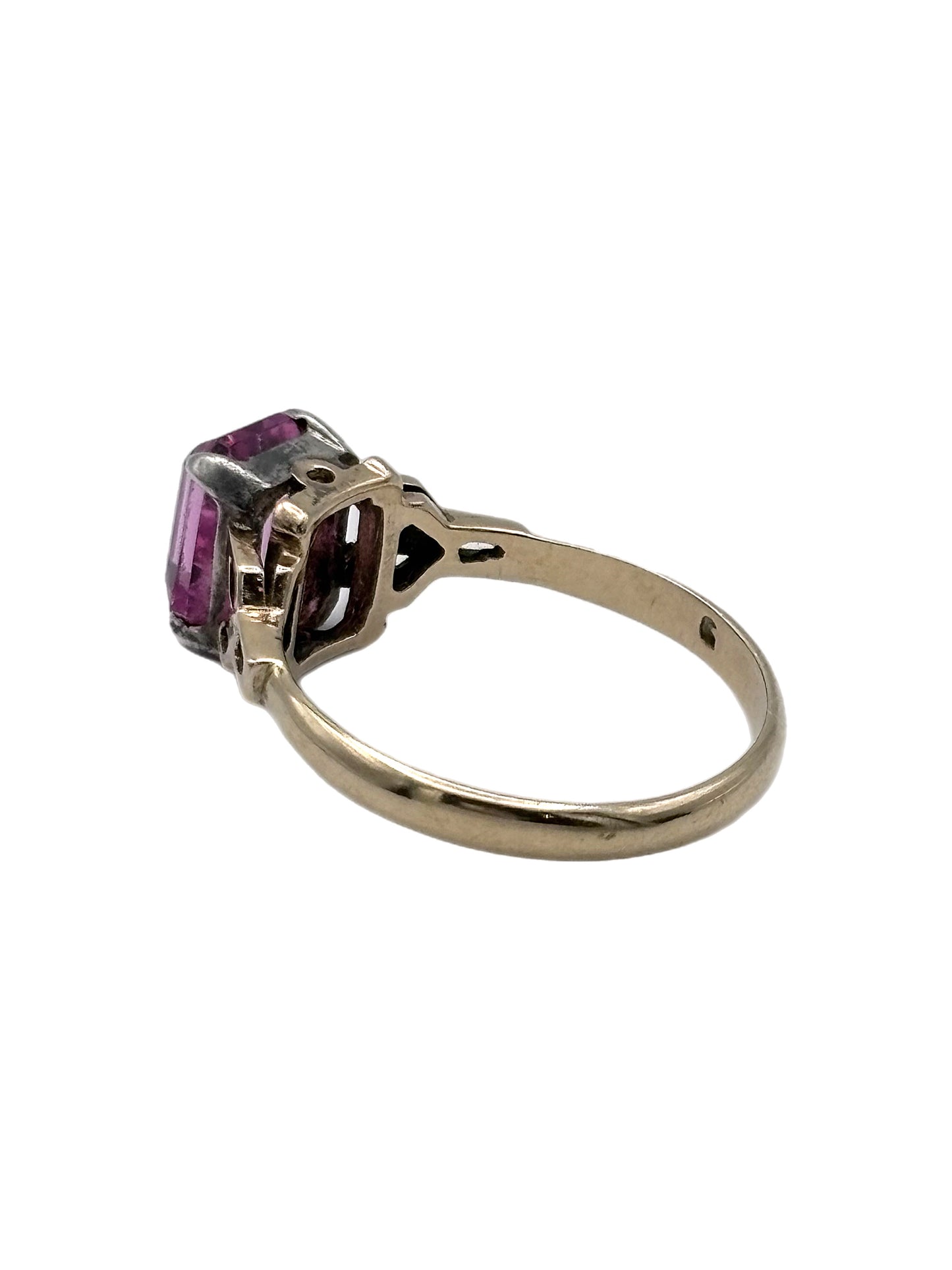 9ct Gold Emerald Cut Pink Stone Ring