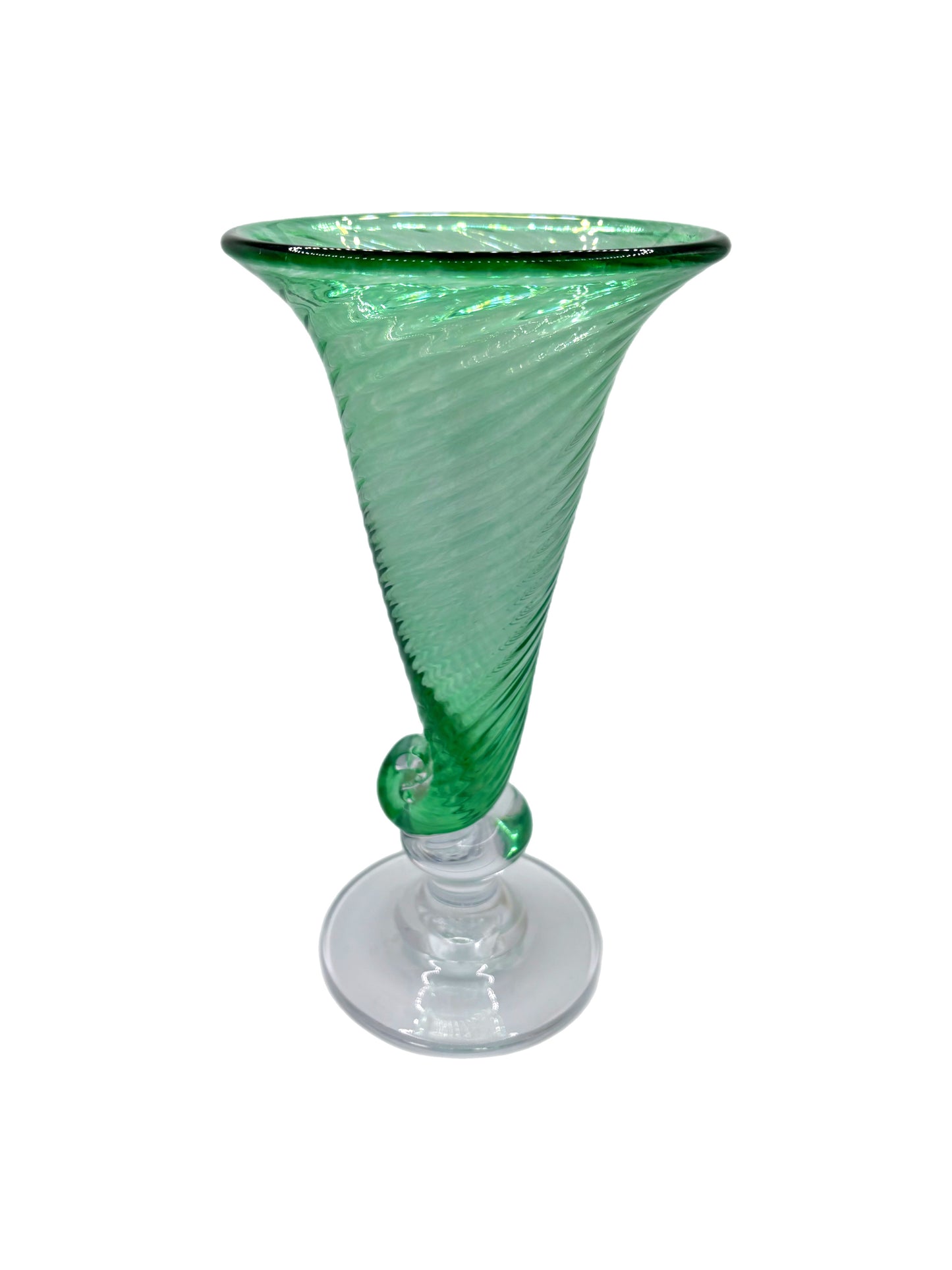 Large Green Fluted Glass Shell Vase
