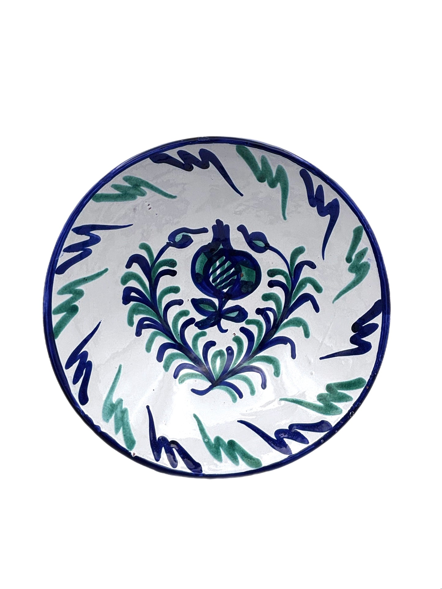 Large Antique Spanish Blue and Green Glazed Bowl