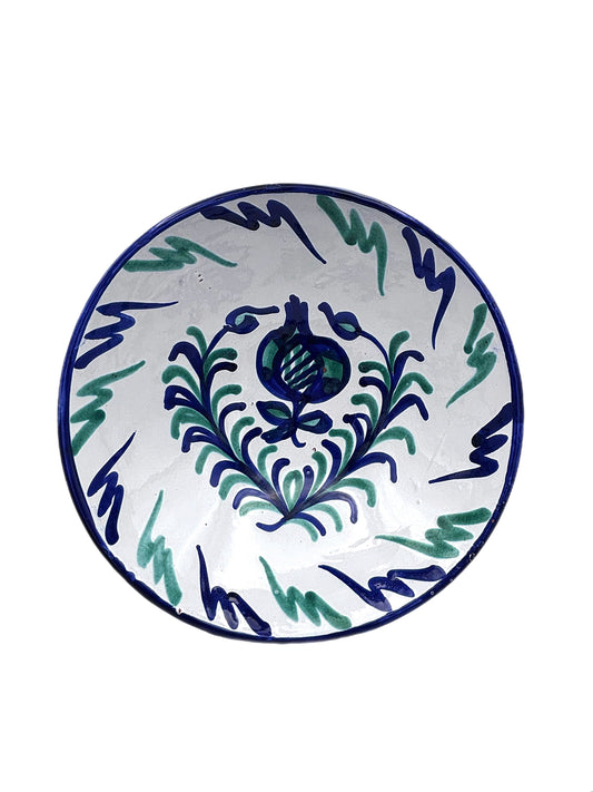 Large Antique Spanish Blue and Green Glazed Bowl