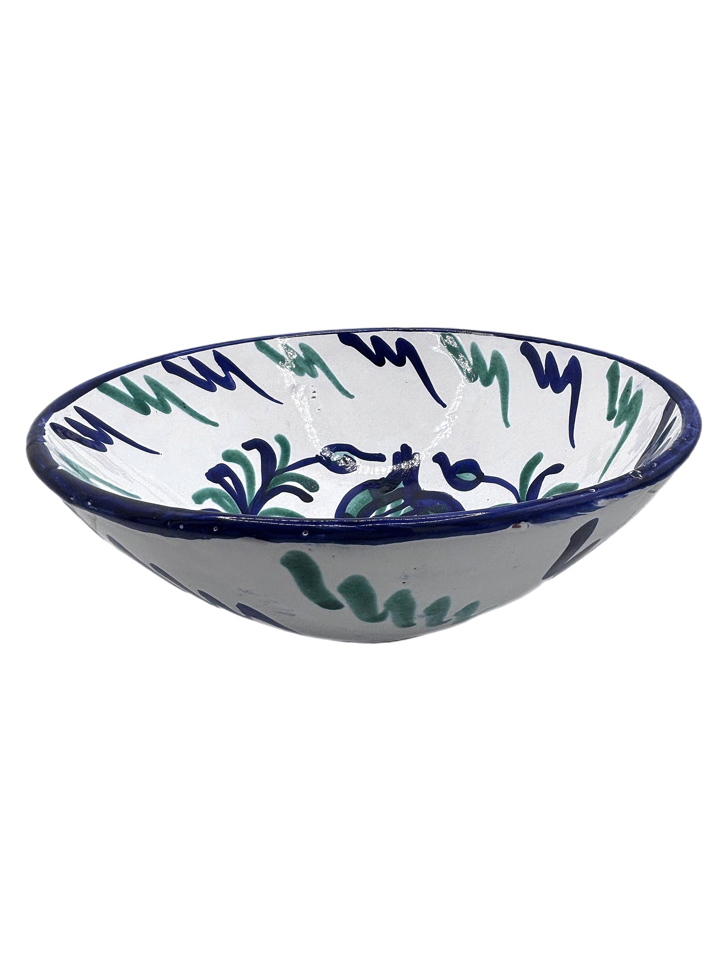 Large Antique Spanish Blue and Green Glazed Bowl