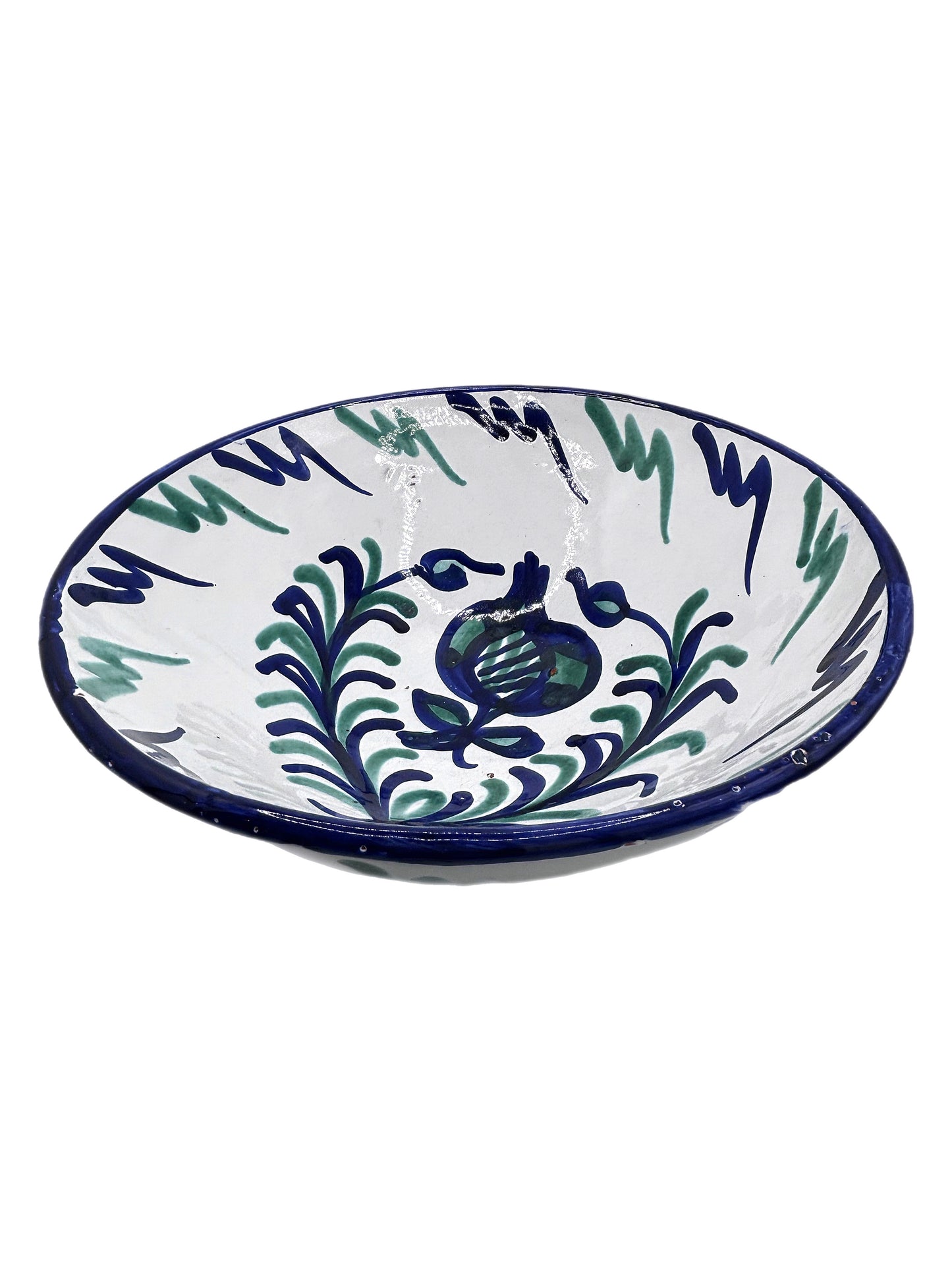 Large Antique Spanish Blue and Green Glazed Bowl