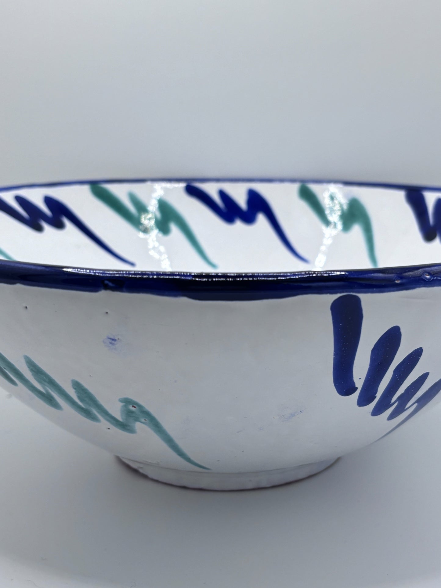Large Antique Spanish Blue and Green Glazed Bowl