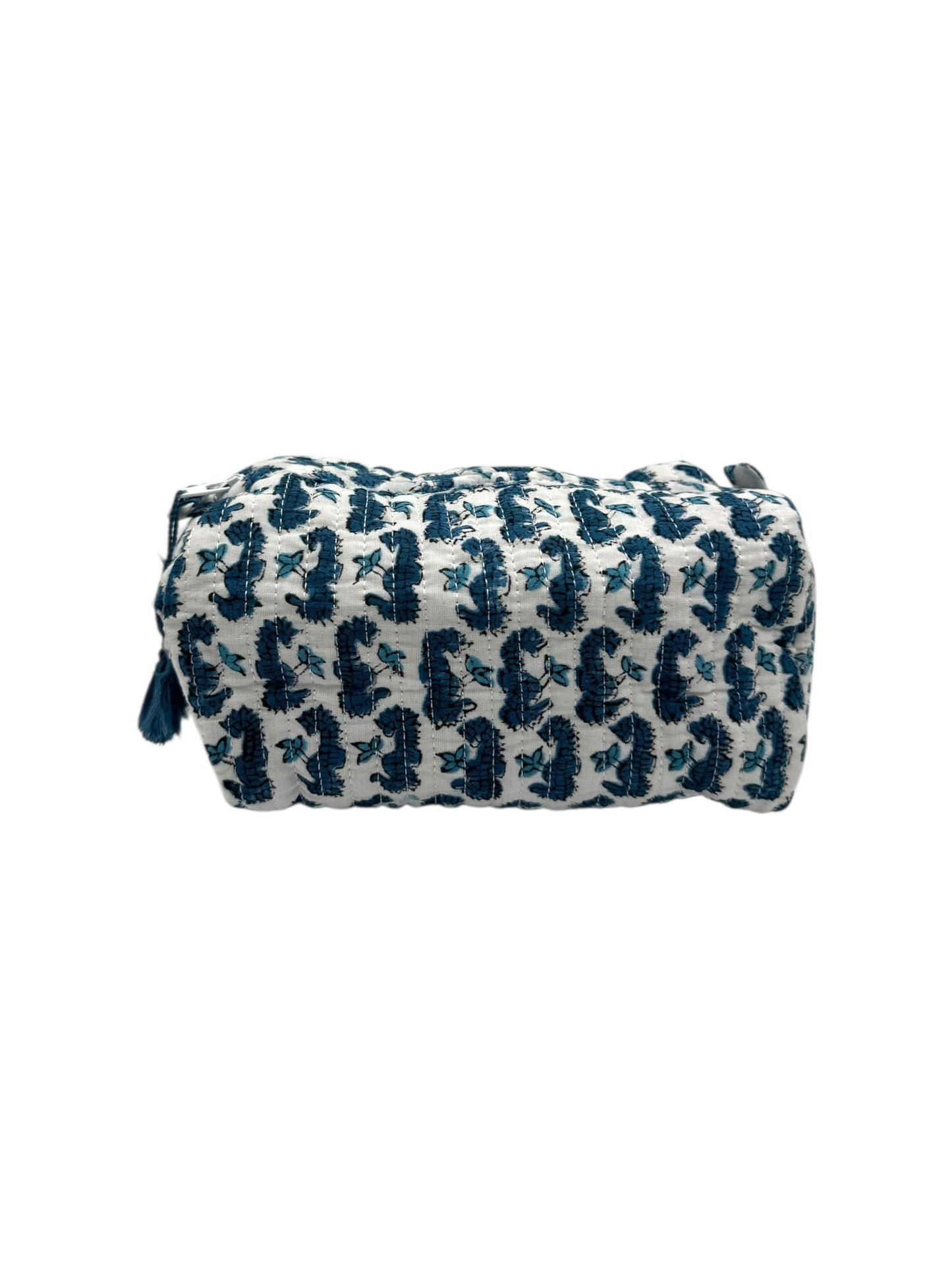 'Blue Seahorse' Block Printed Sponge Bag/Washbag