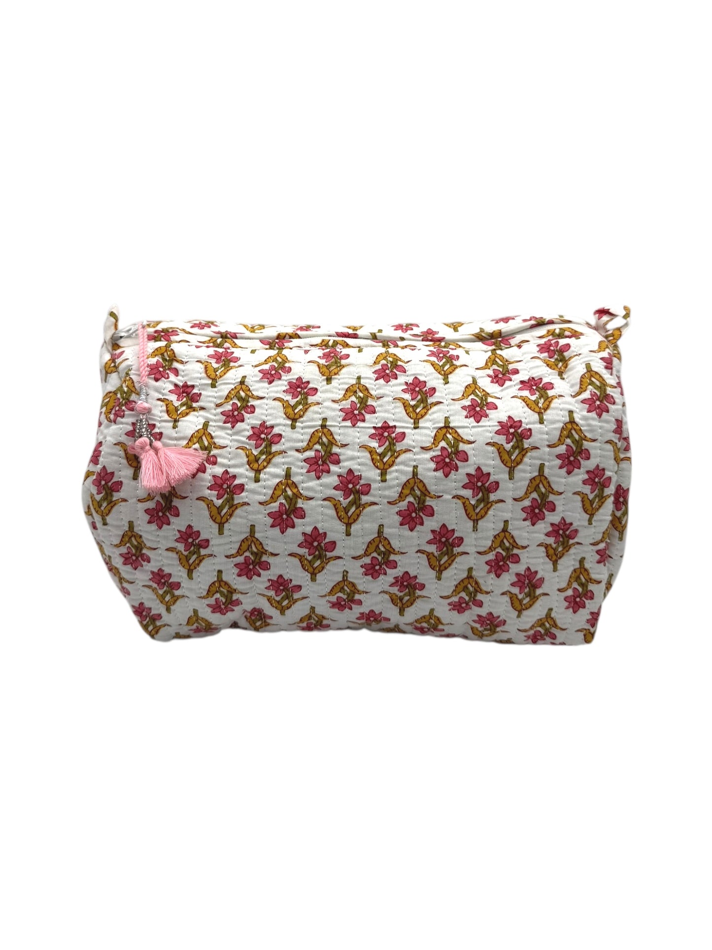 'Ochre & Pink Trees' Block Printed Sponge Bag/Washbag