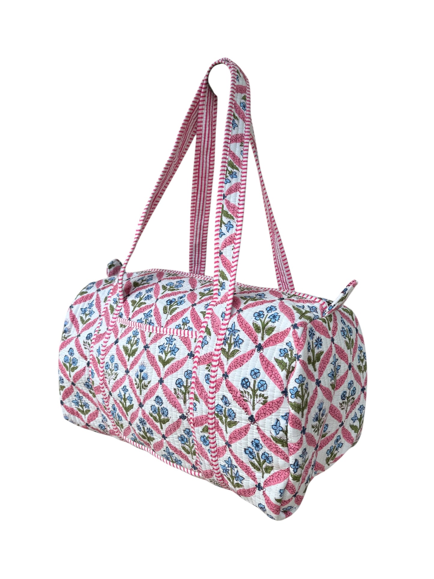 'Pink Trellis' Block Print Overnight Bag