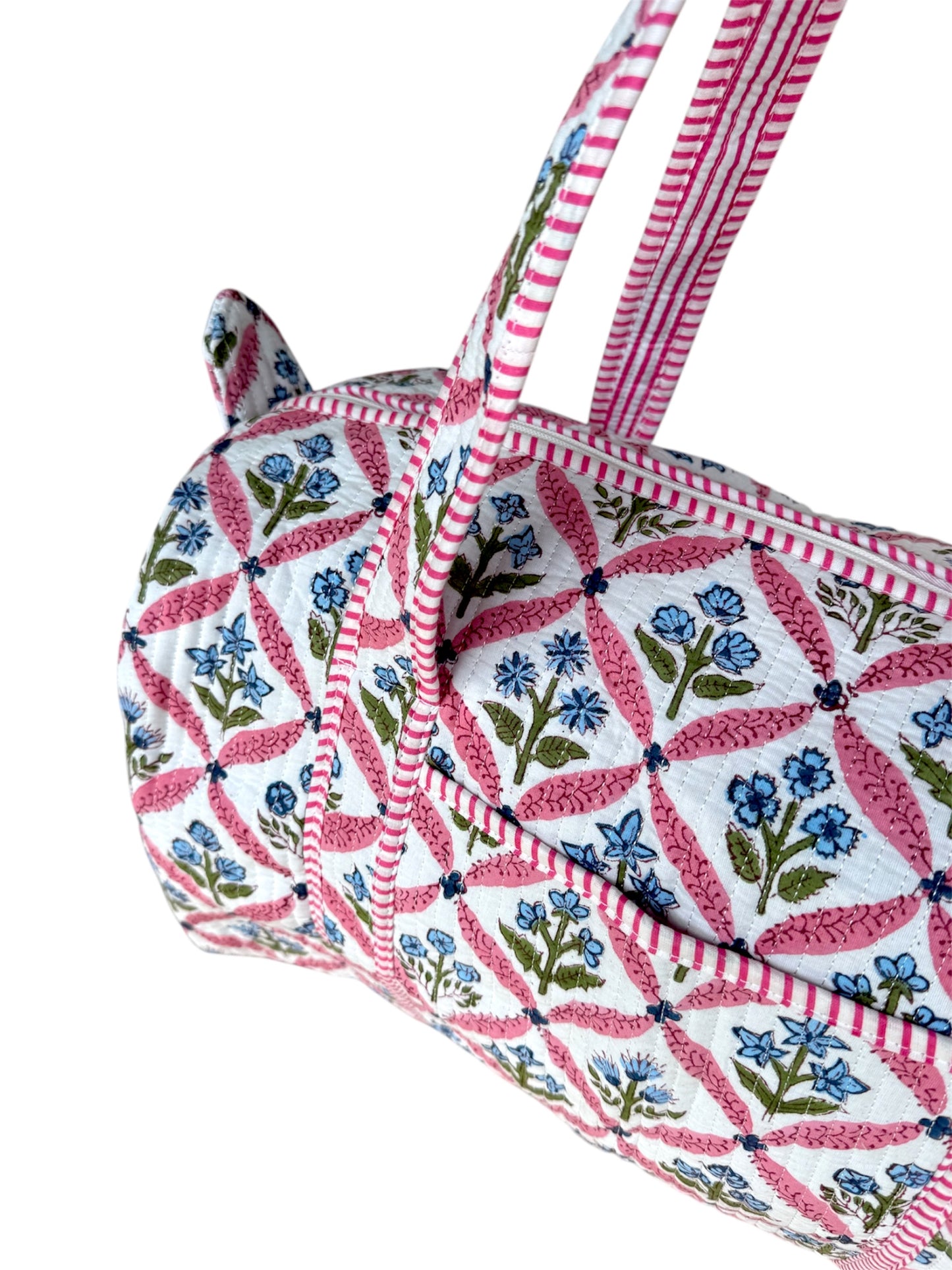 'Pink Trellis' Block Print Overnight Bag