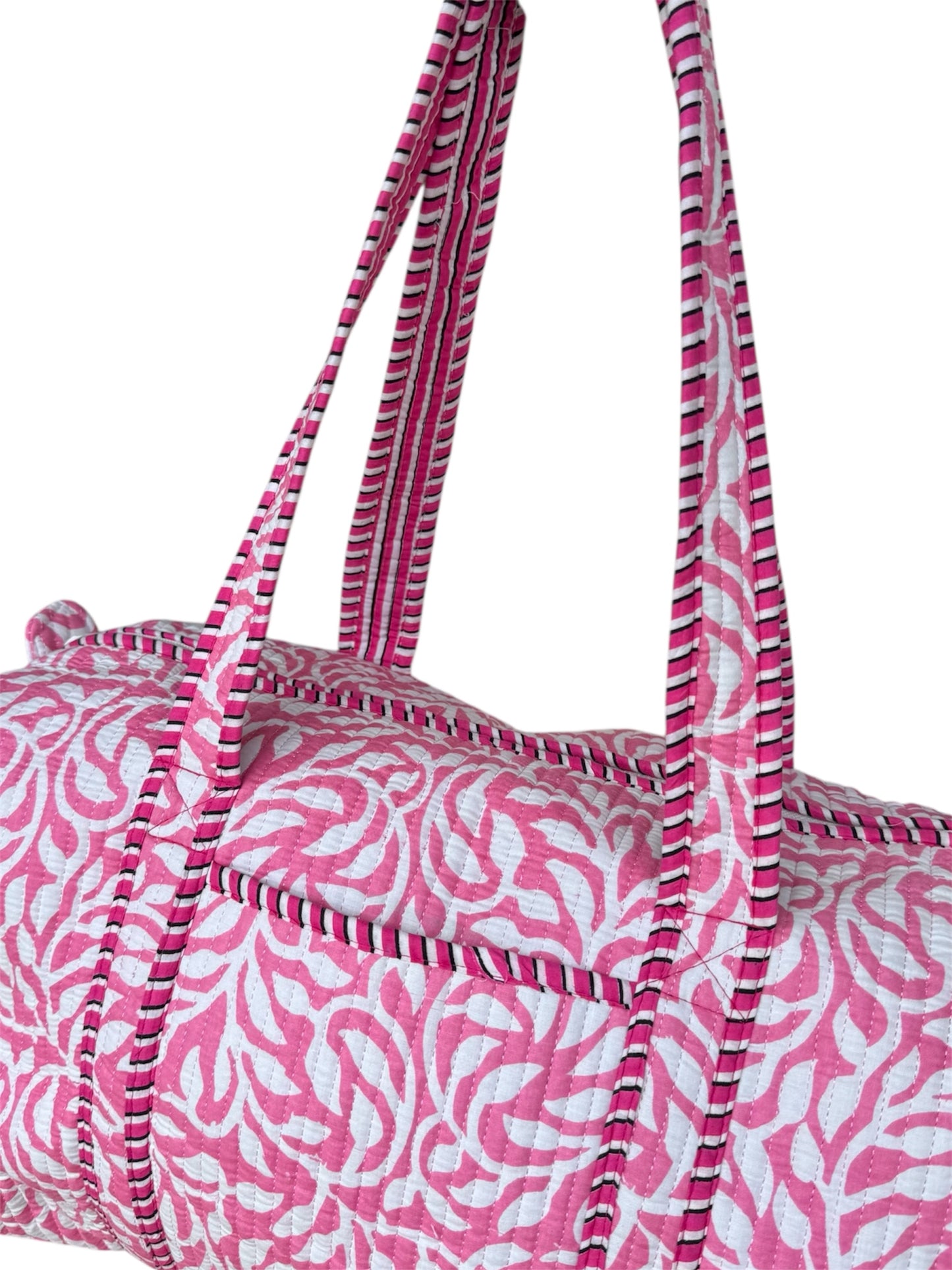 'Pink Trails' Block Print Overnight Bag