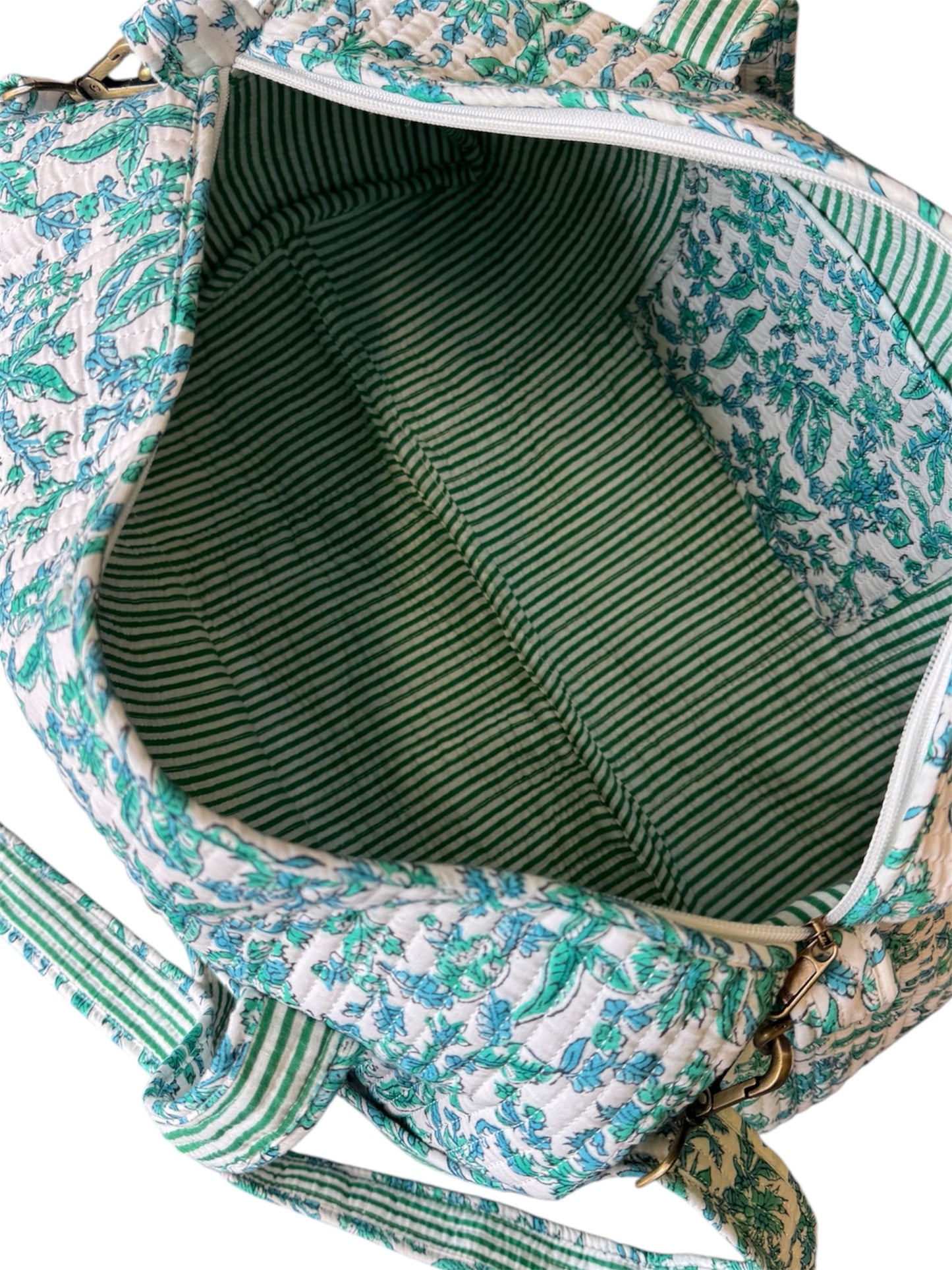 'Baby Blue & Turquoise' Block Print Overnight/Weekend Bag
