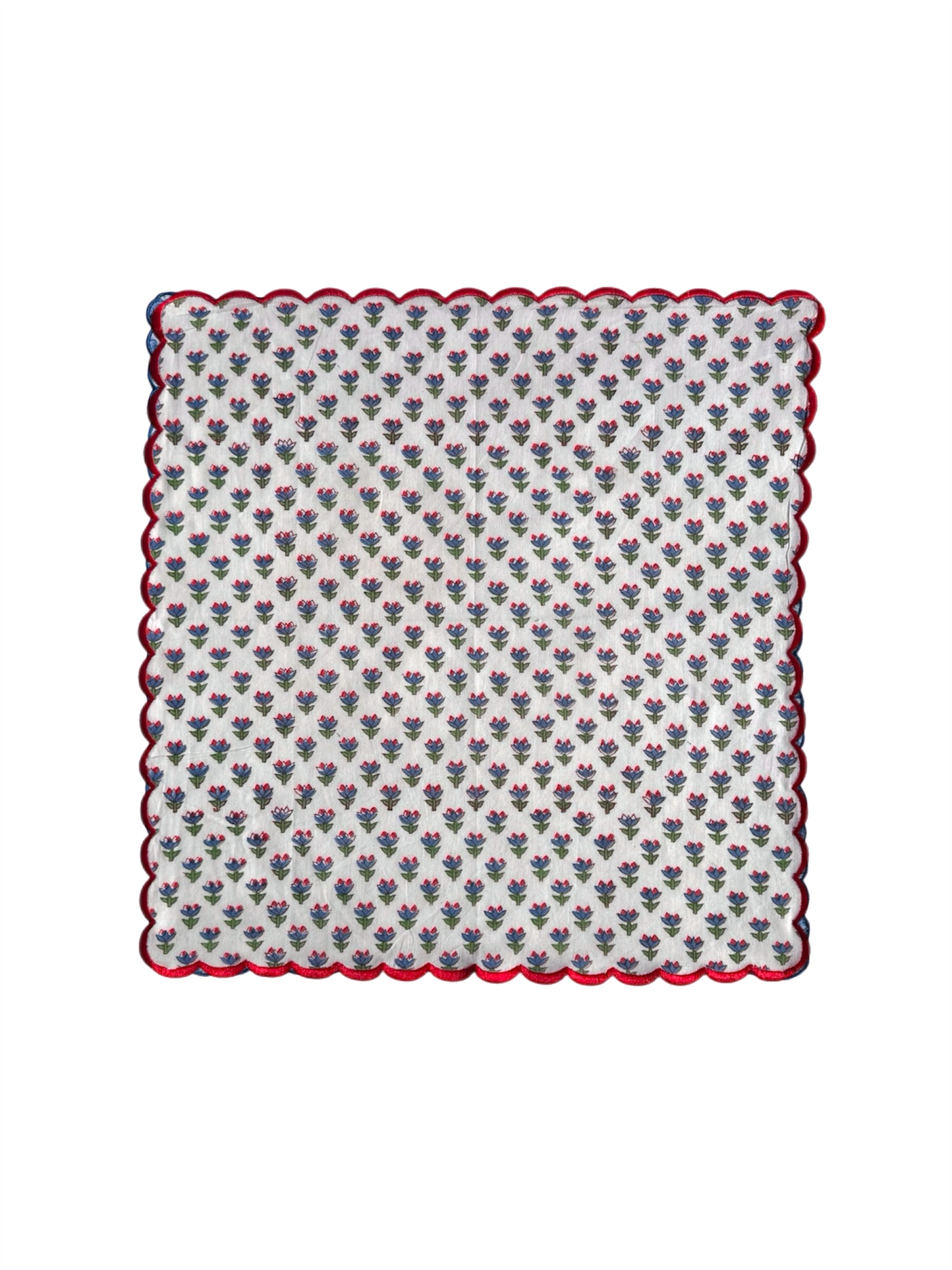 Red Scalloped Provencal Shrub Block Print Napkins (Set of 6)