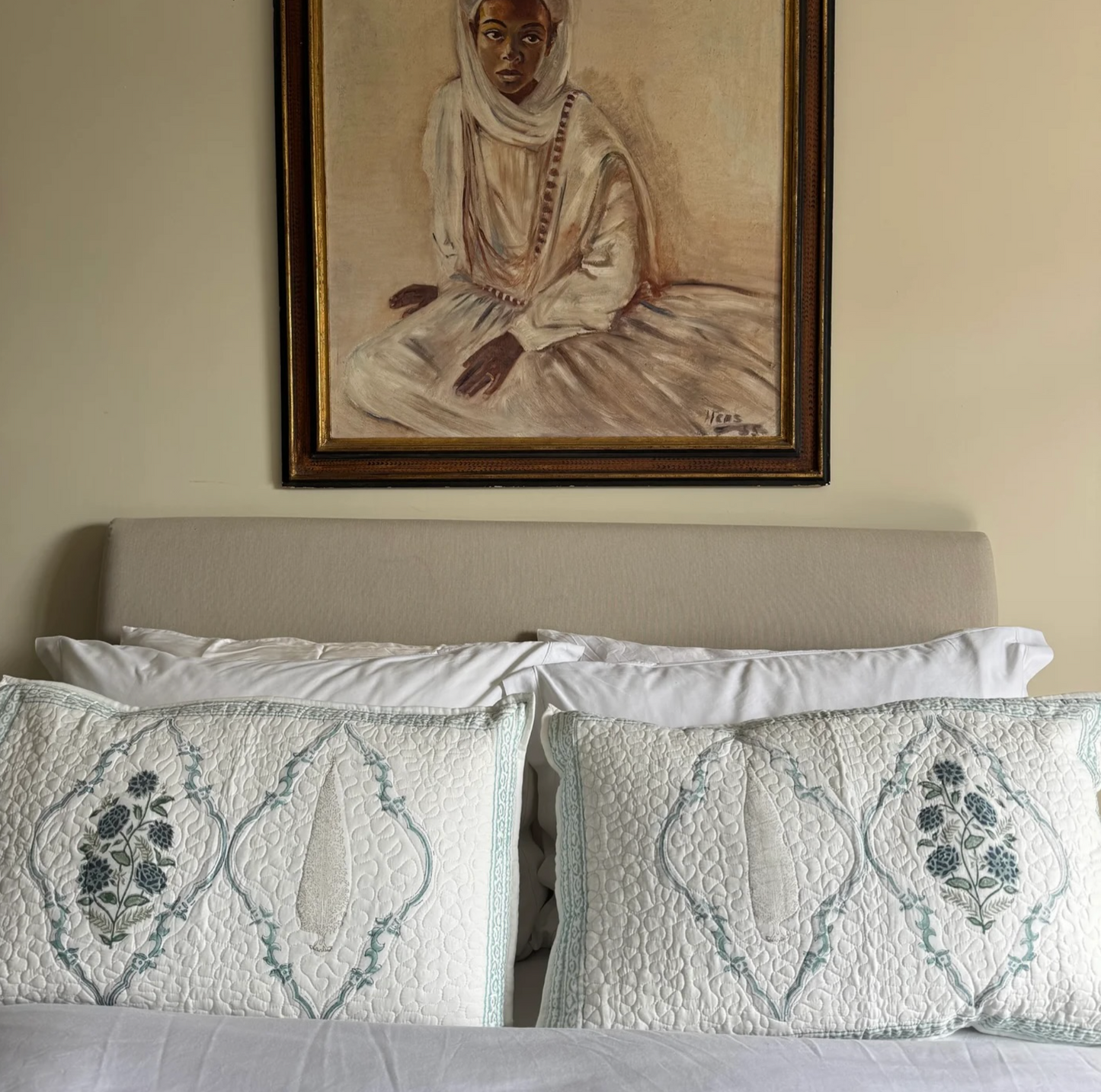 Hand block-printed quilted cushion/pillowcase , 100% cotton