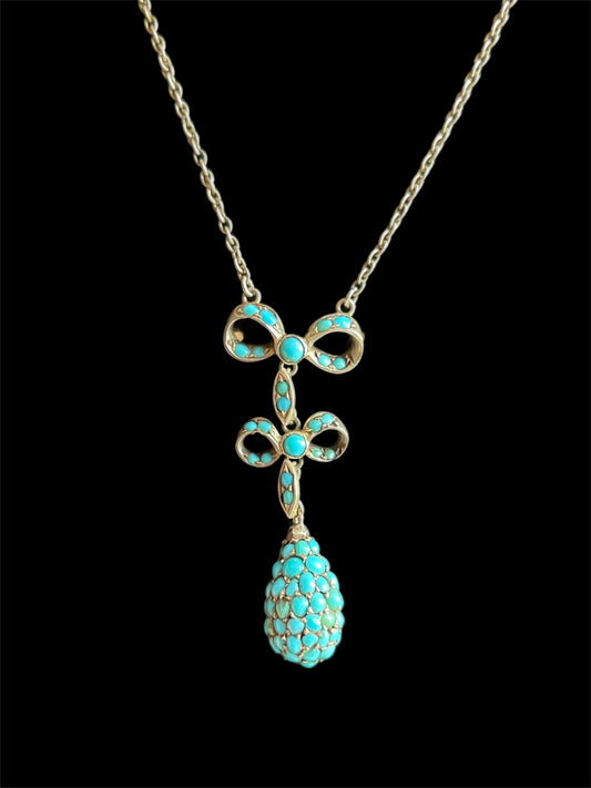 Antique Turquoise Bow Sterling Silver Necklace