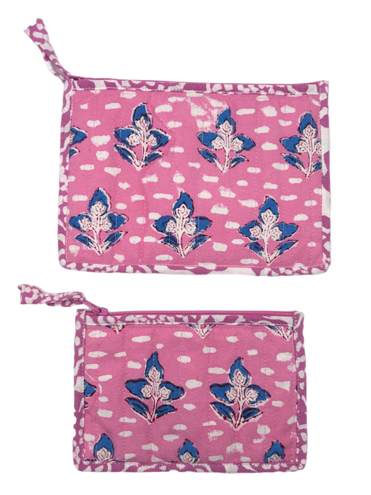 Pink and Blue Foliage Zipped Pouches