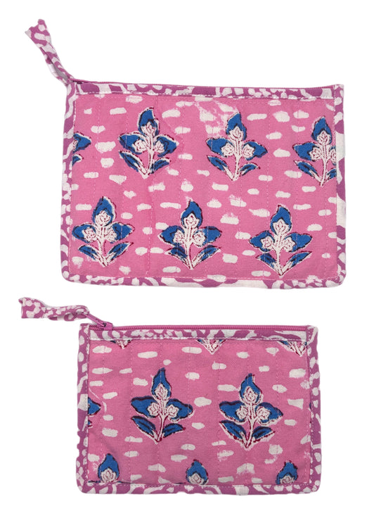 Pink and Blue Foliage Zipped Pouches