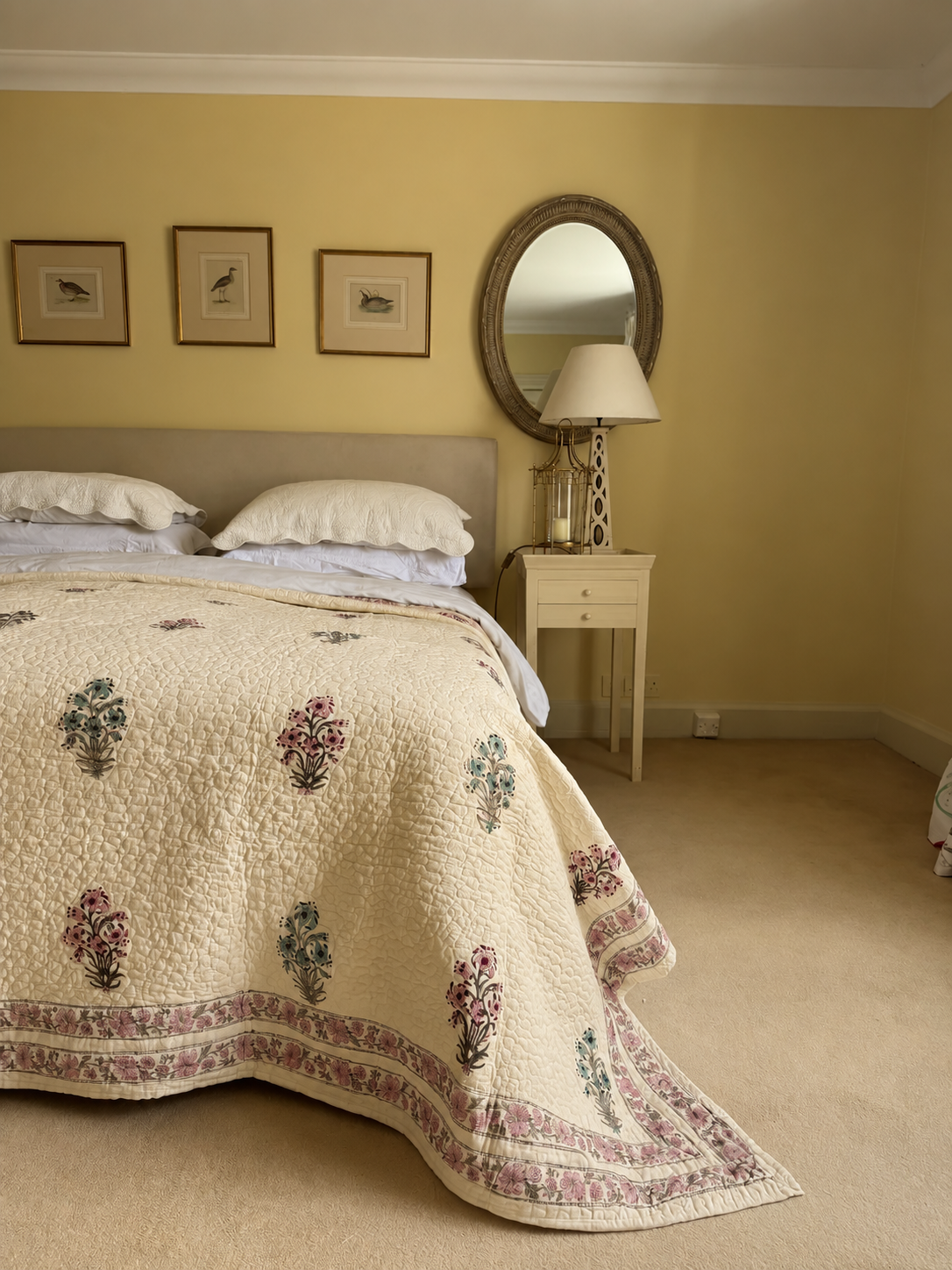Antiqued Pink & Blue Foliage Bedspread/Quilt